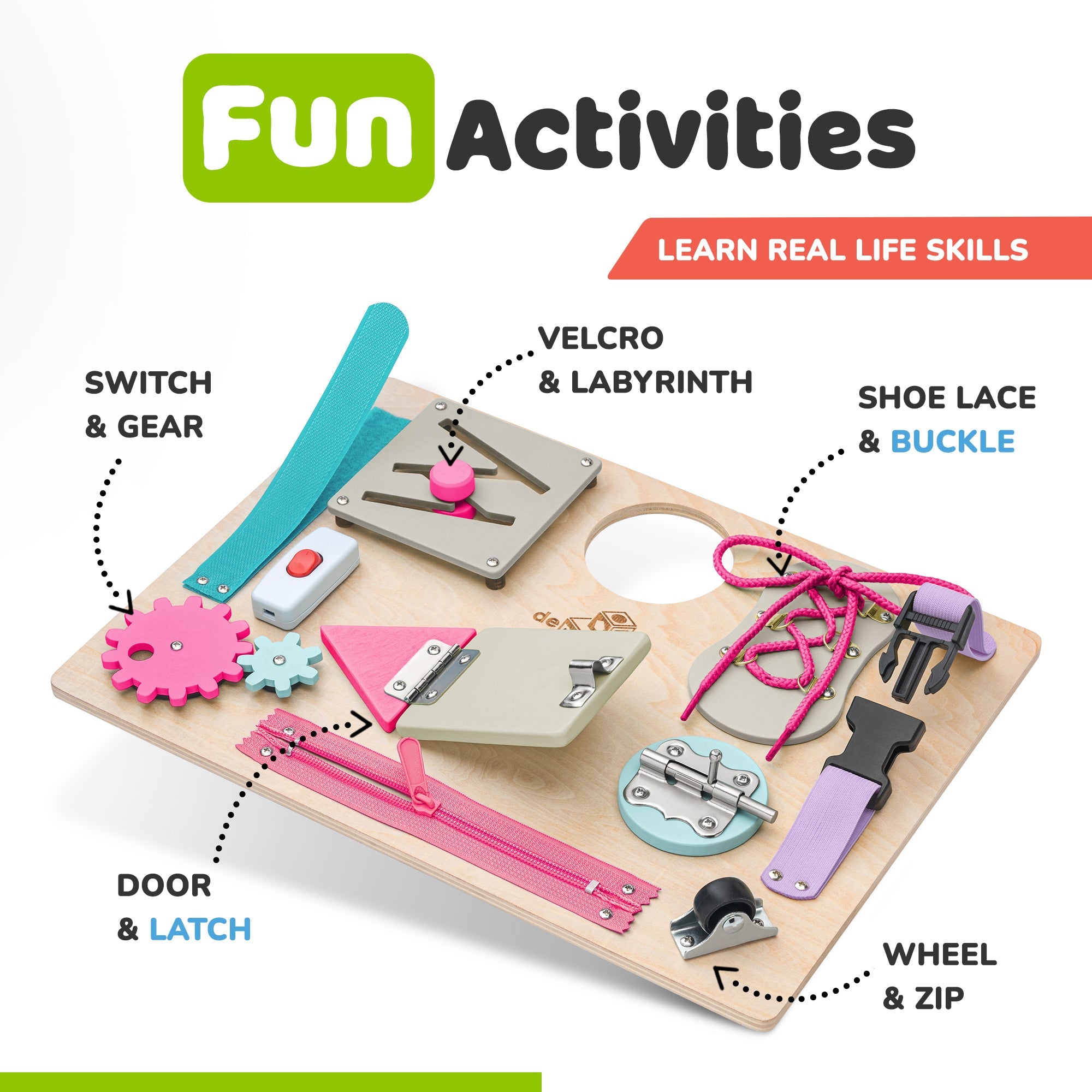 Busy Board for Toddlers 2-3 Years (Coral)