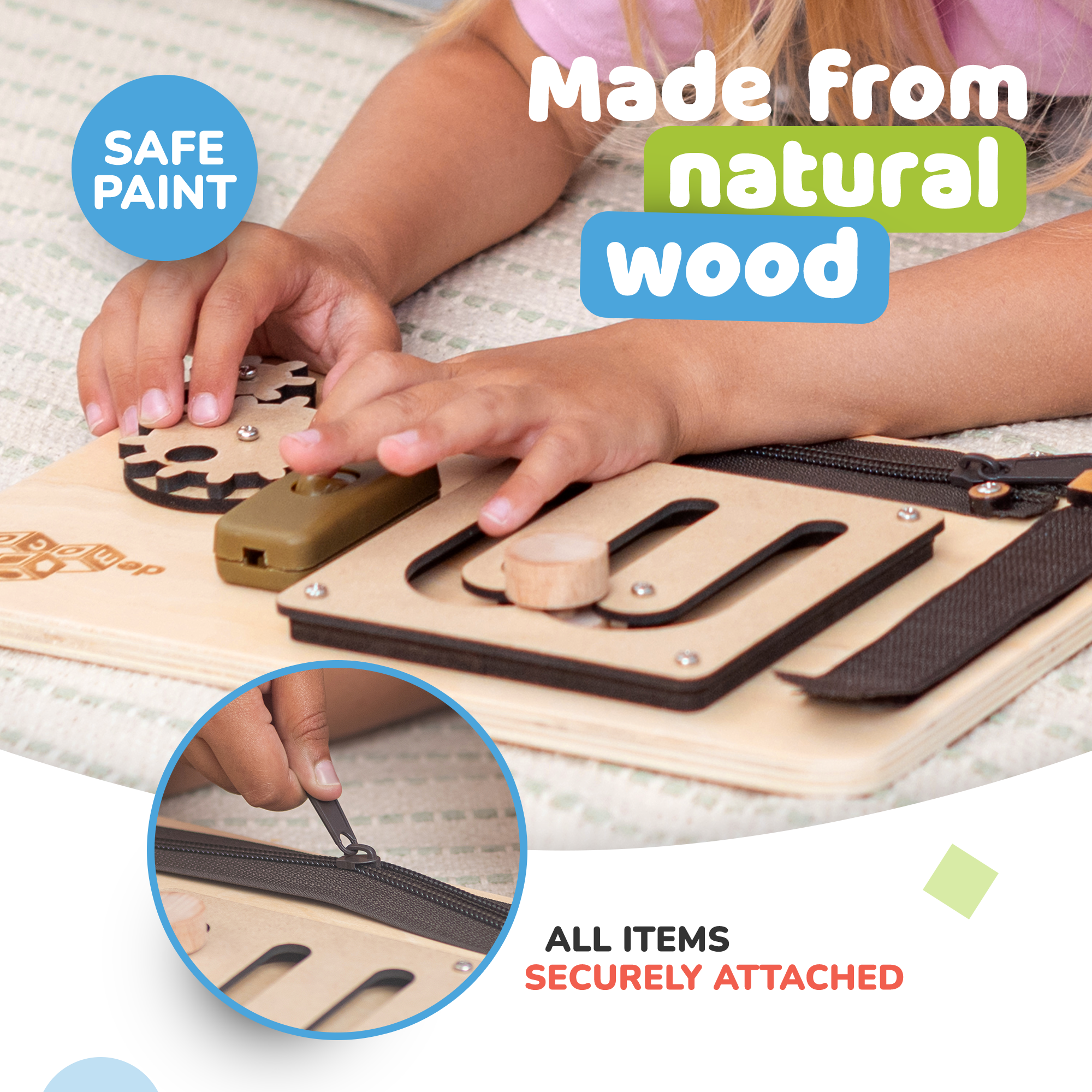 Busy Board for 1 Year Old (Natural)