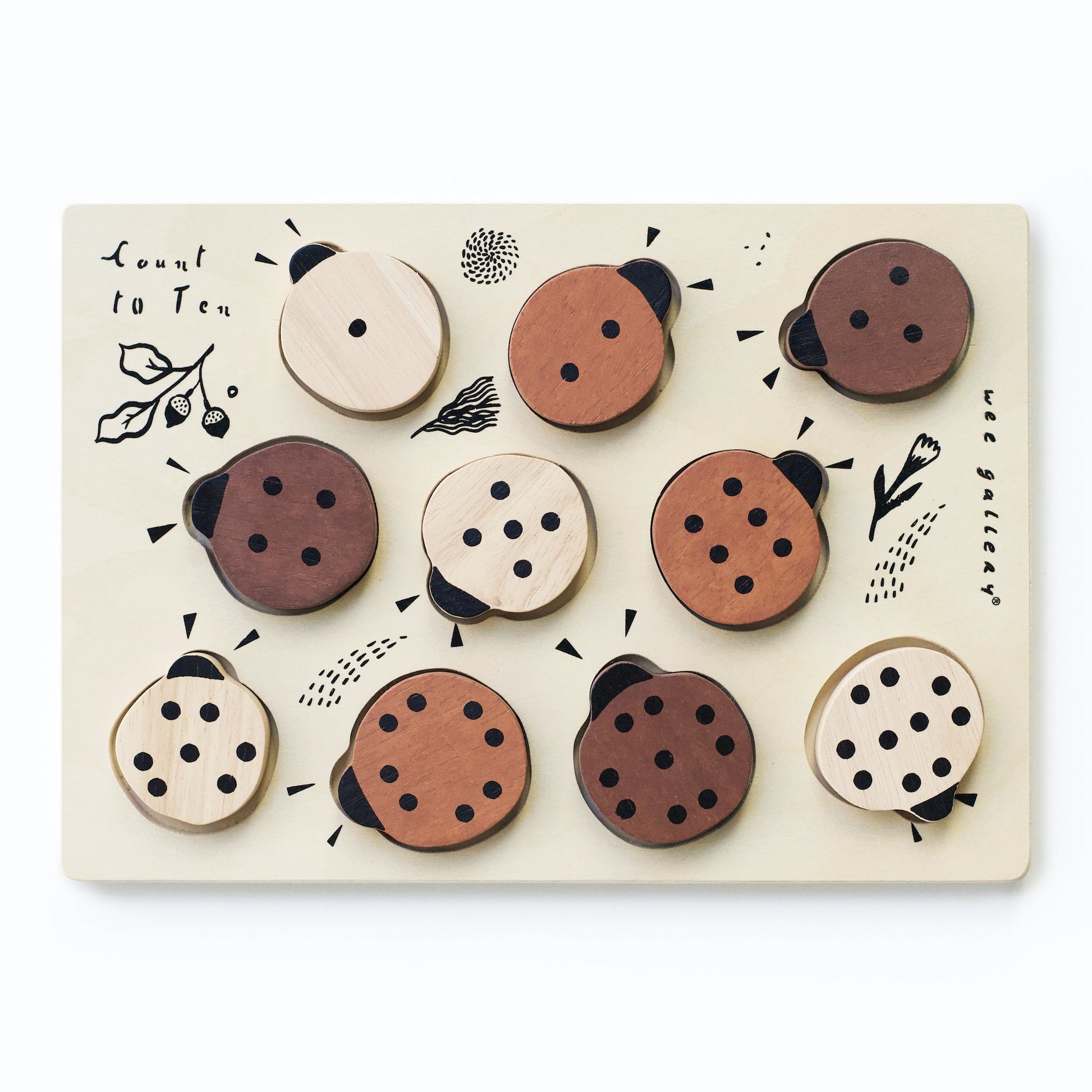 Wooden Tray Puzzle - Count to 10 Ladybugs Puzzle Blue Ribbon
