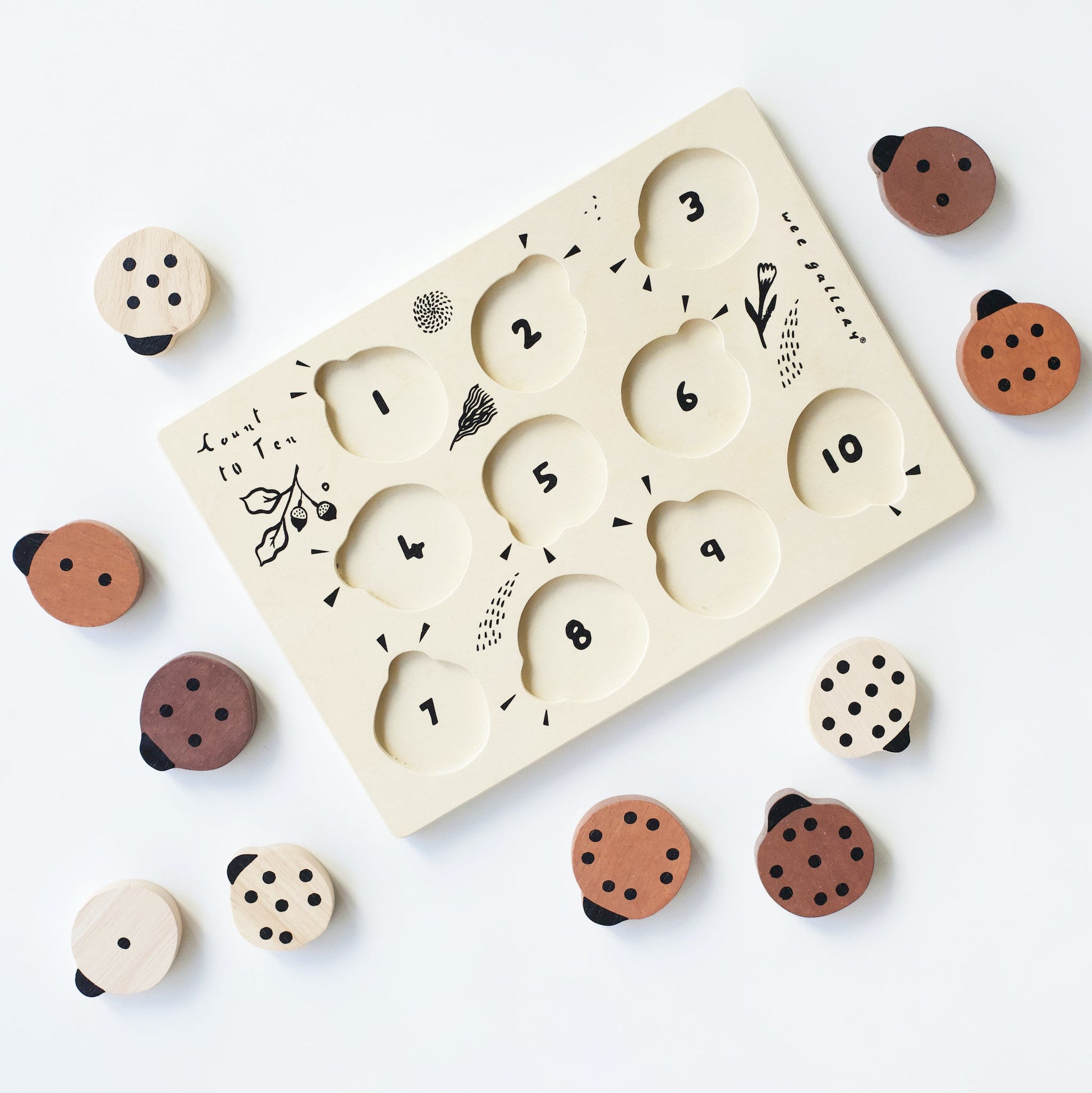 Wooden Tray Puzzle - Count to 10 Ladybugs Puzzle Blue Ribbon
