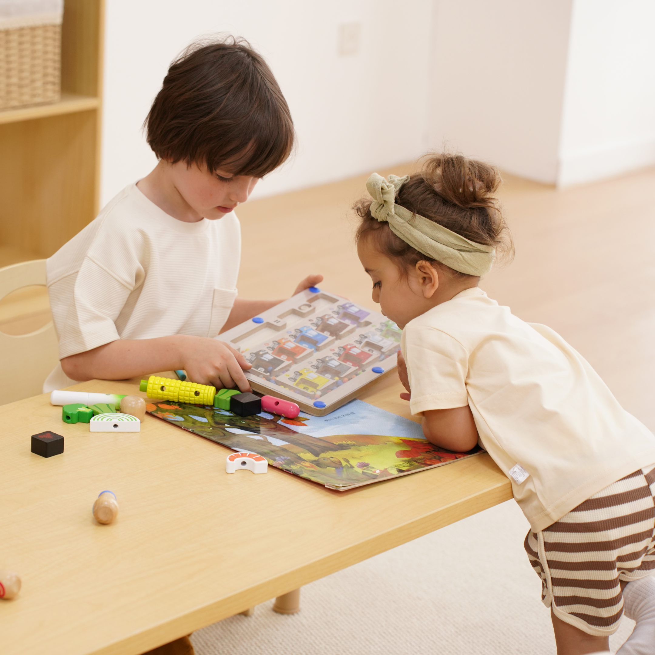 Multi-Height Adjustable Wooden Table and Chairs Set - Montessori Inspired for Toddlers & Kids