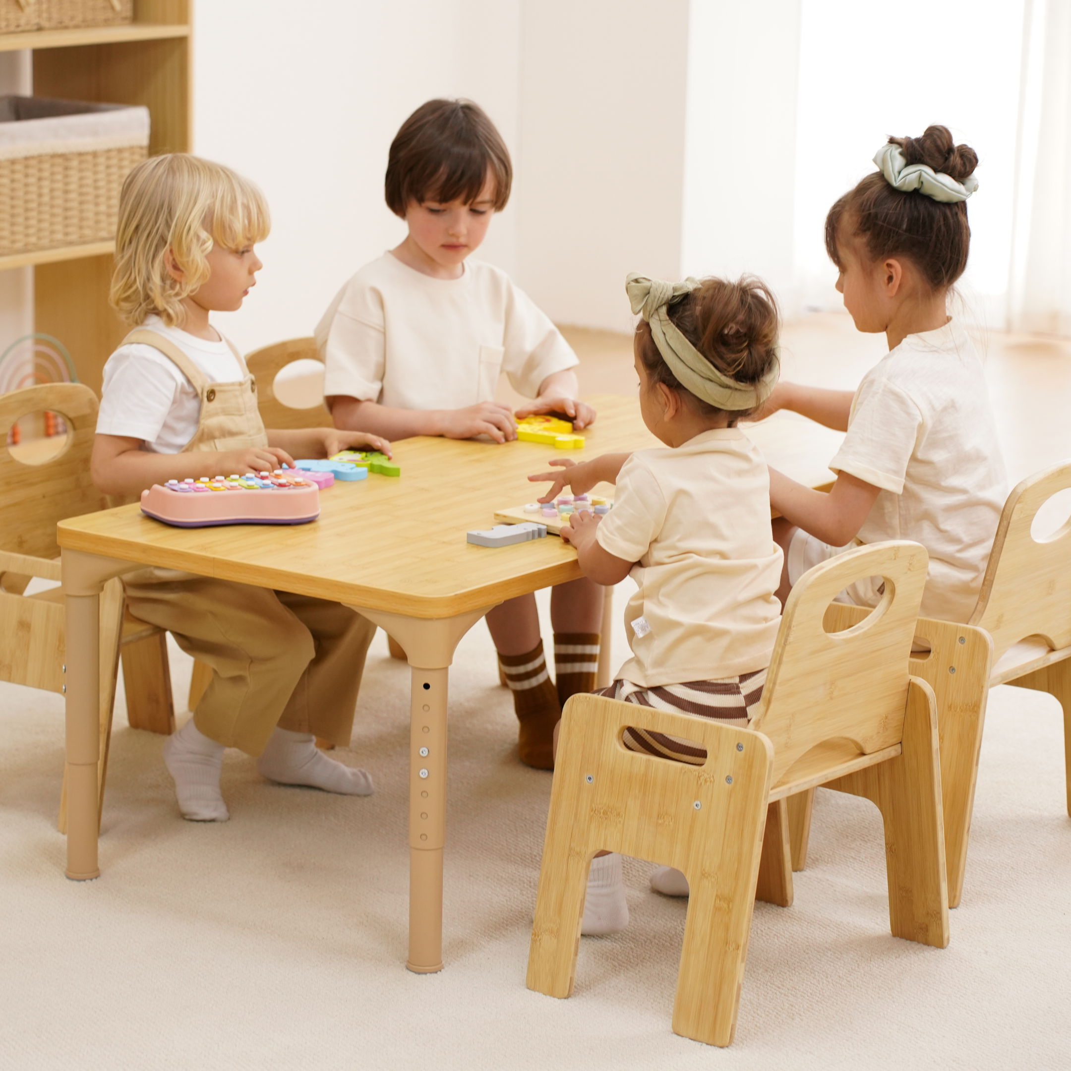 Multi-Height Adjustable Wooden Table and Chairs Set - Montessori Inspired for Toddlers & Kids