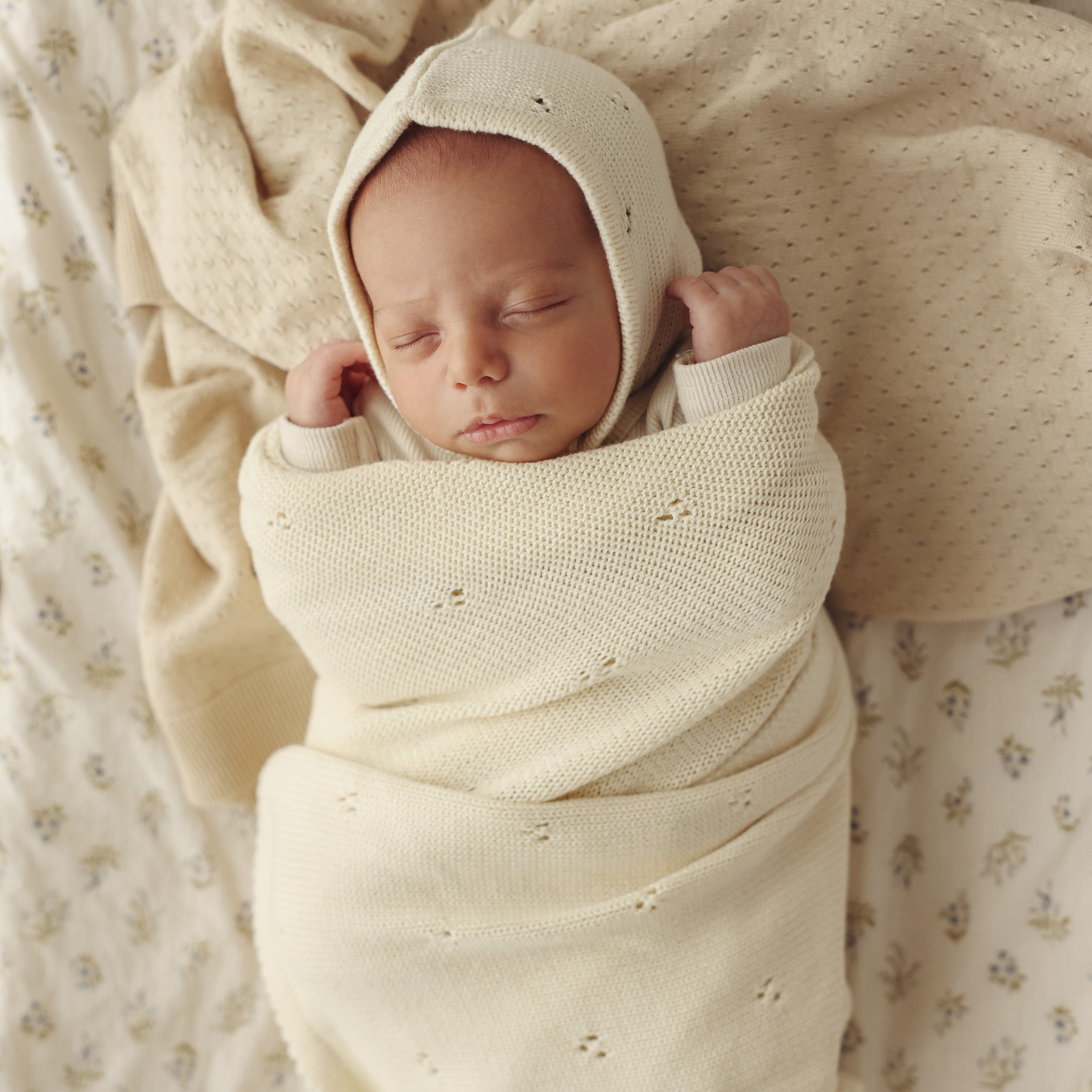 Organic Pointelle Swaddle Blanket + Hat