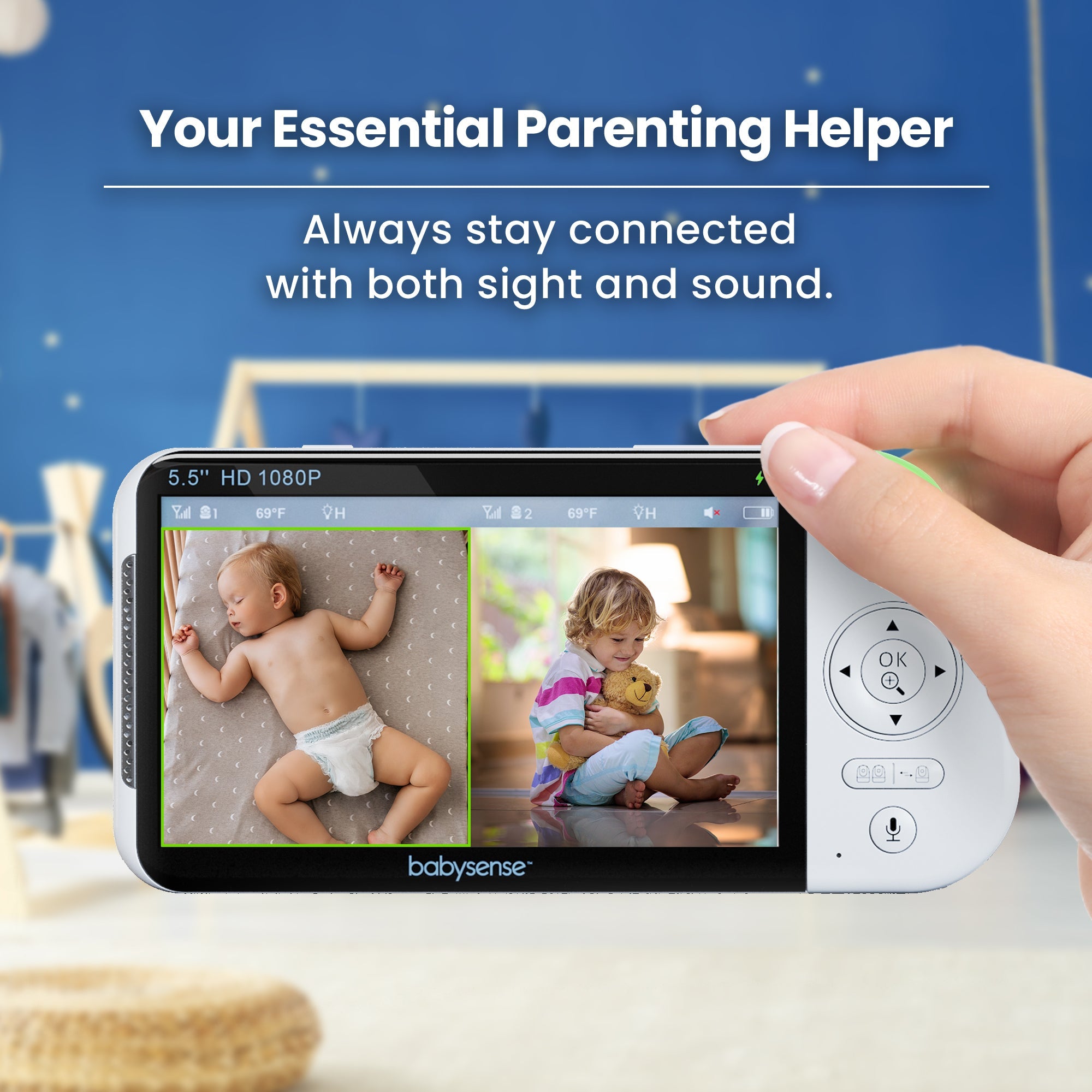 Video Baby Monitor with 2 Cameras (Non Wifi, Split Screen, Night Light & Sound Machine)