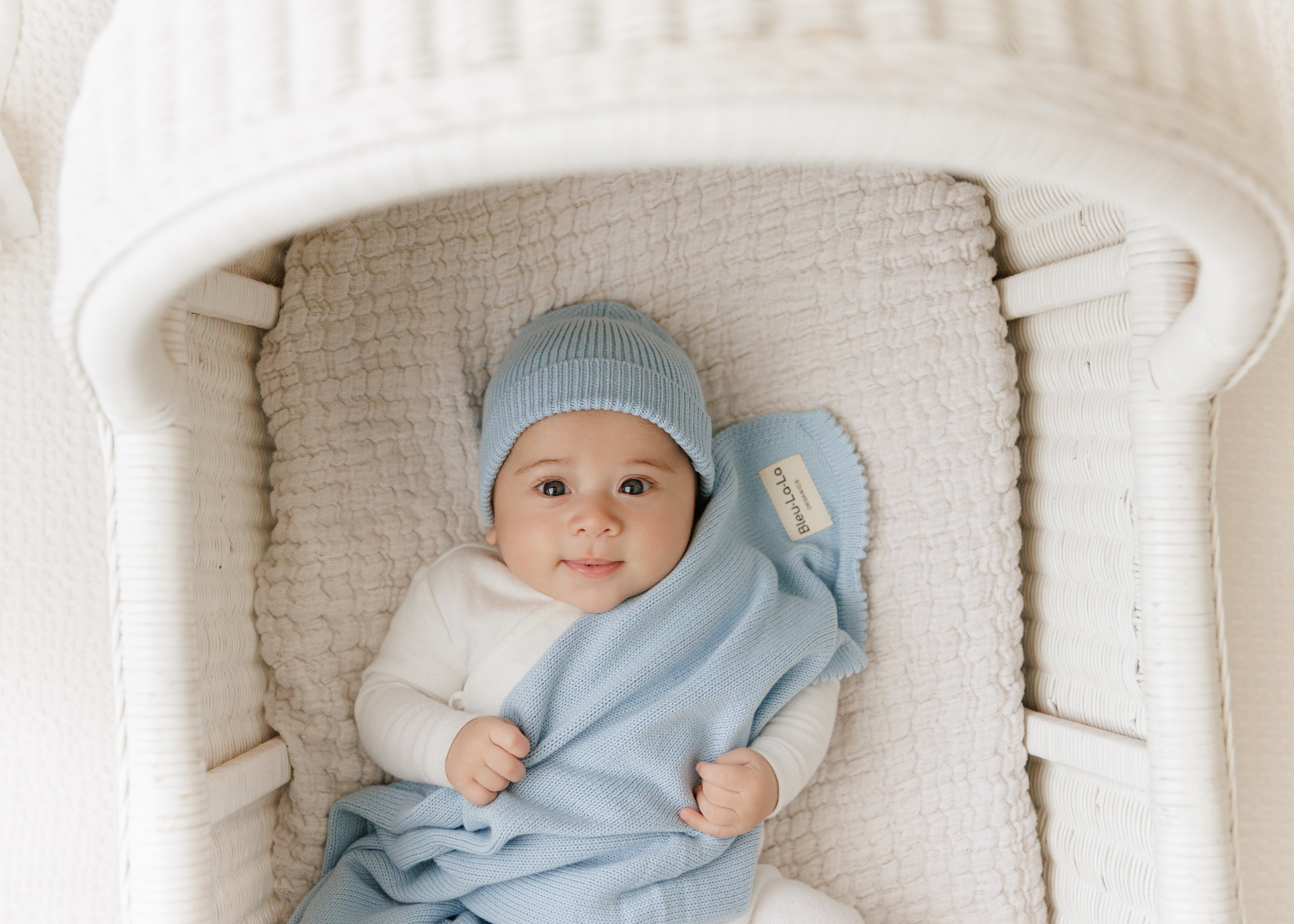 Organic Cotton Luxury Knit Baby Blanket + Hat Set with Gift Box
