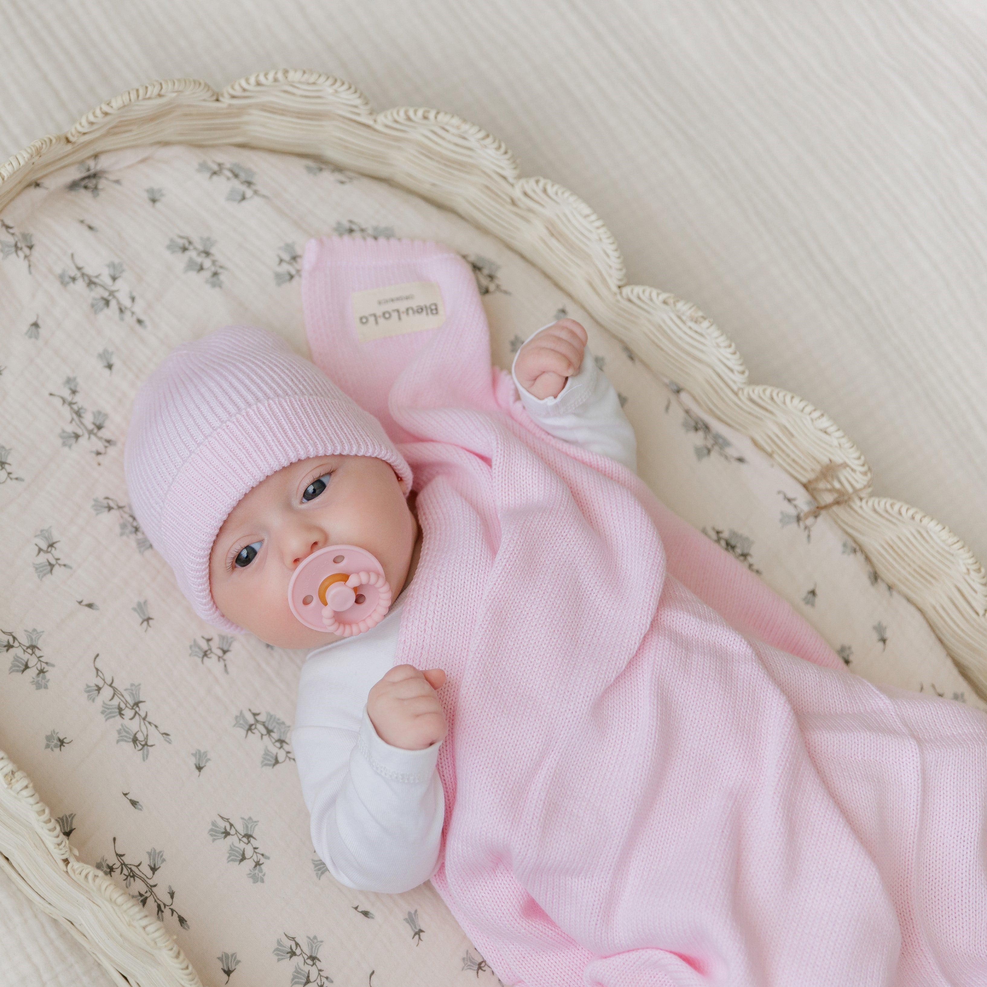 Organic Cotton Luxury Knit Baby Blanket + Hat Set with Gift Box
