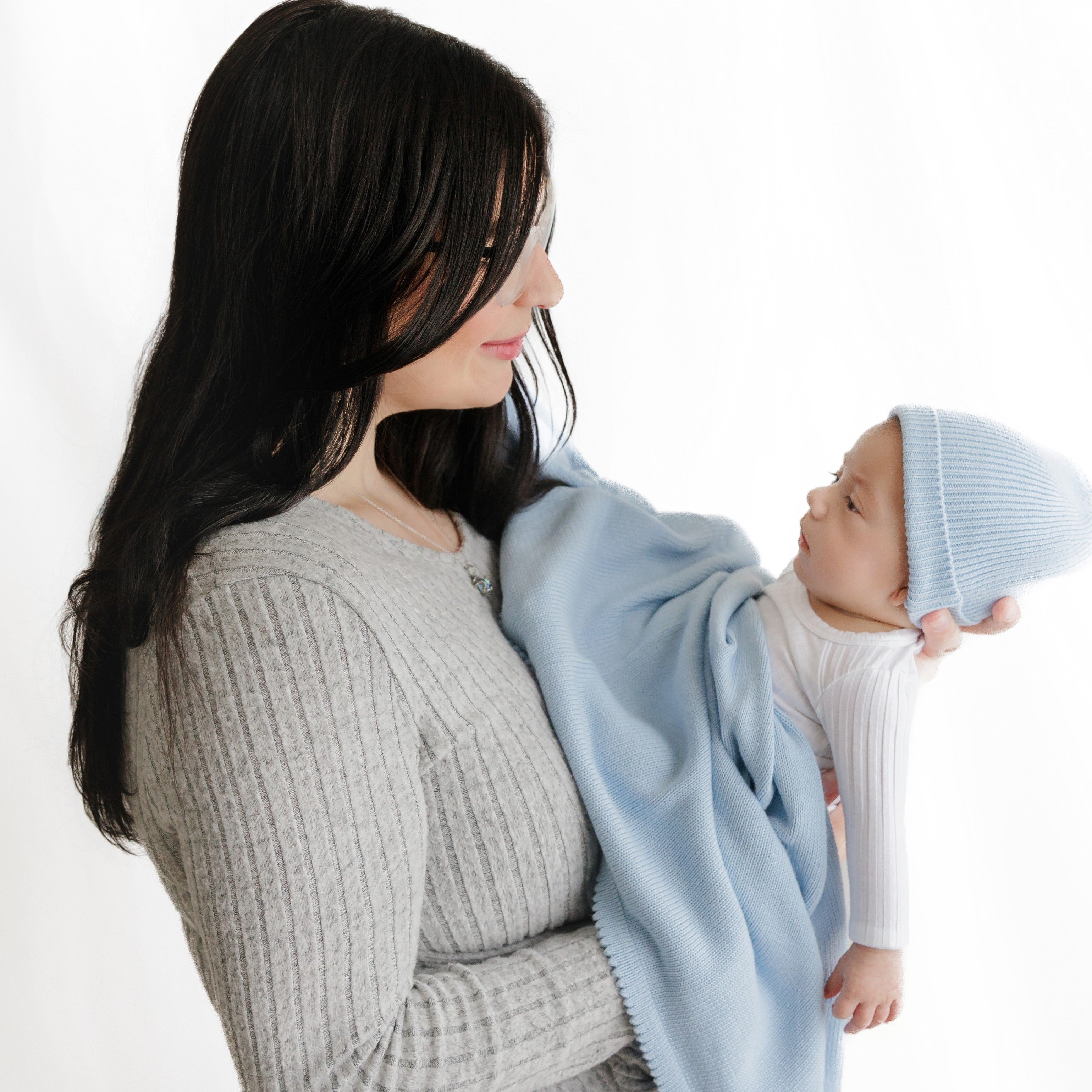 Organic Cotton Luxury Knit Baby Blanket + Hat Set with Gift Box