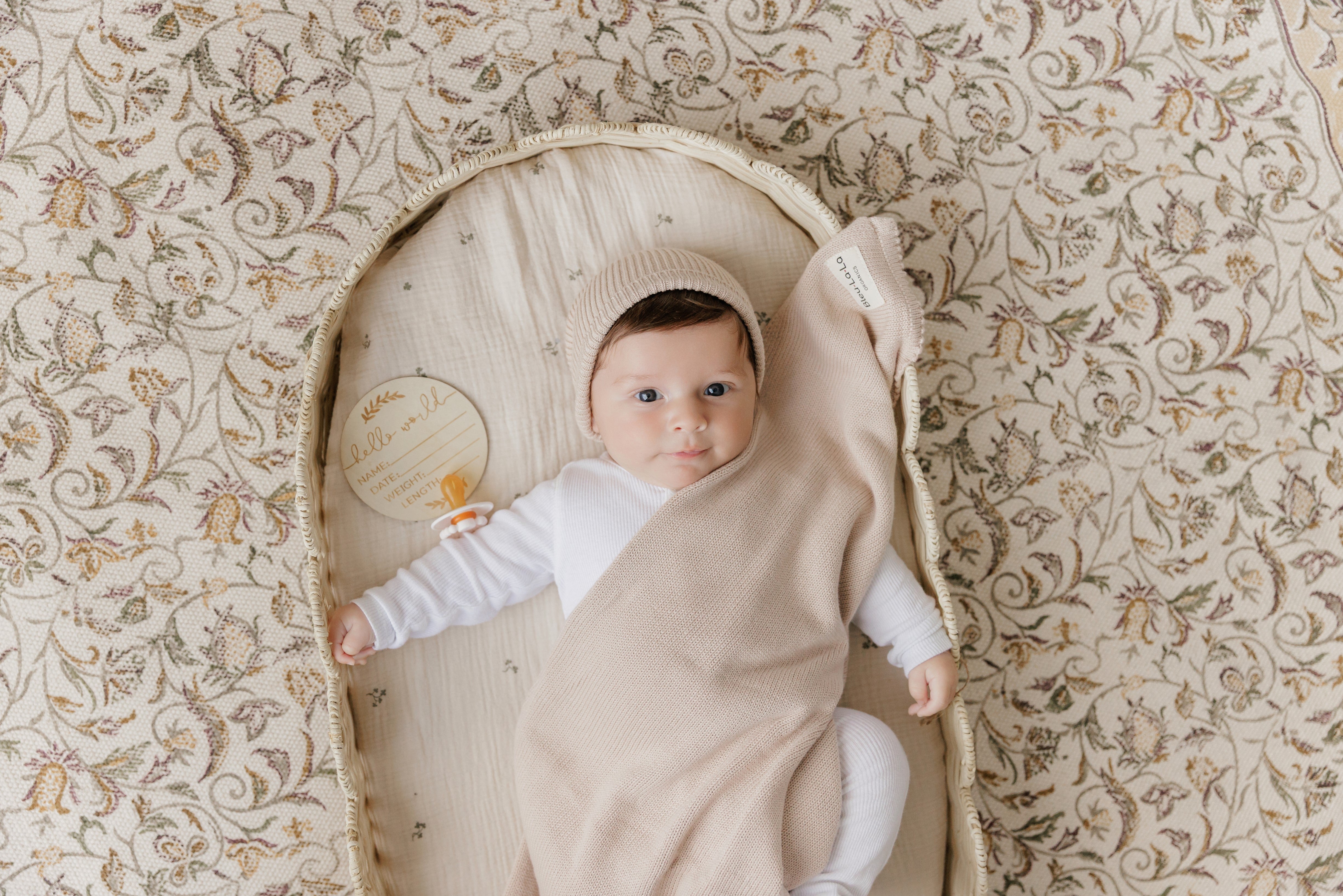 Organic Cotton Luxury Knit Baby Blanket + Hat Set with Gift Box