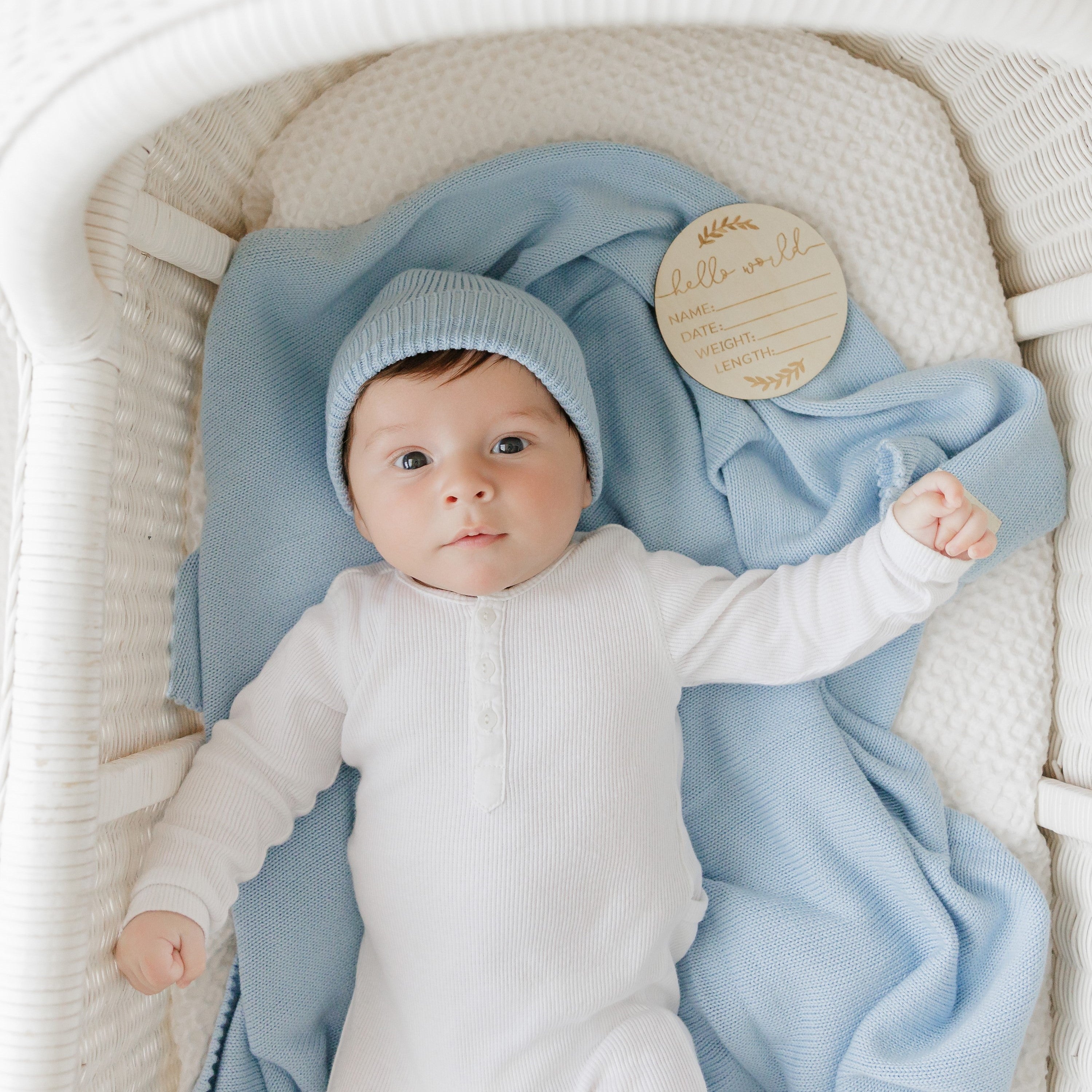 Organic Cotton Luxury Knit Baby Blanket + Hat Set with Gift Box