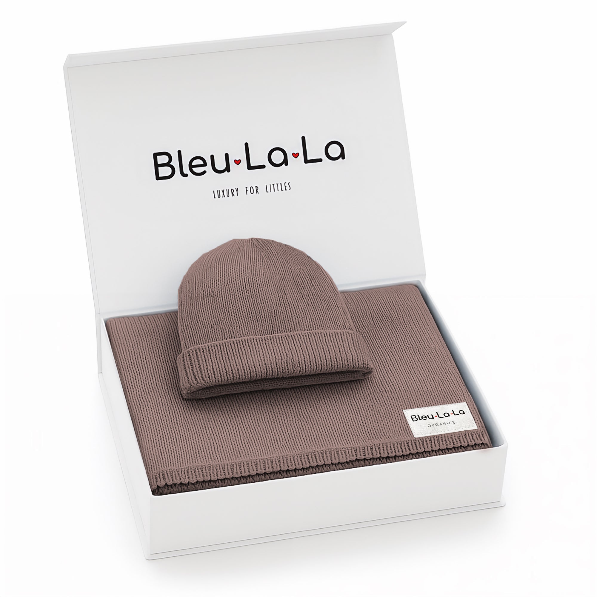 Organic Cotton Luxury Knit Baby Blanket + Hat Set with Gift Box
