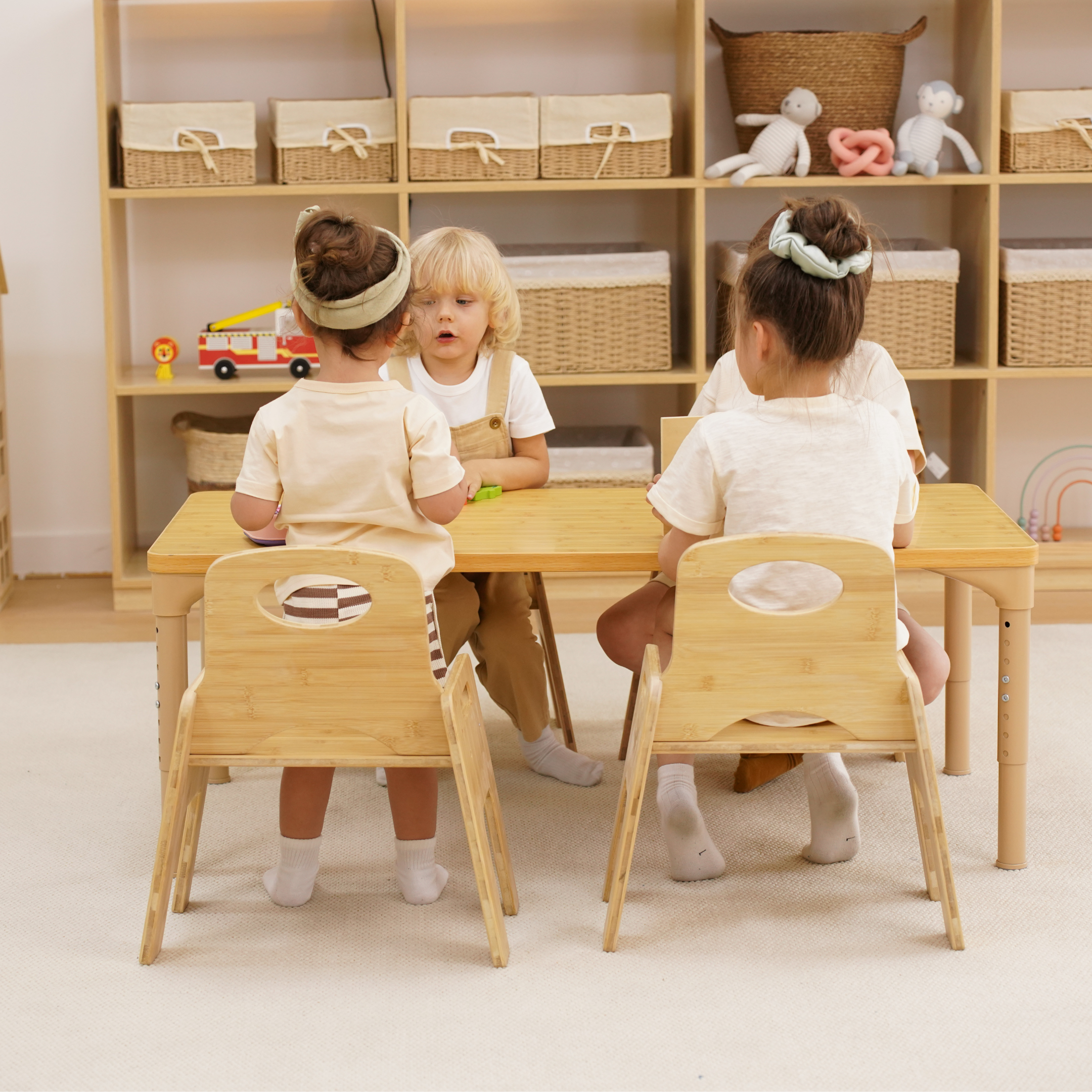 Multi-Height Adjustable Wooden Table and Chairs Set - Montessori Inspired for Toddlers & Kids