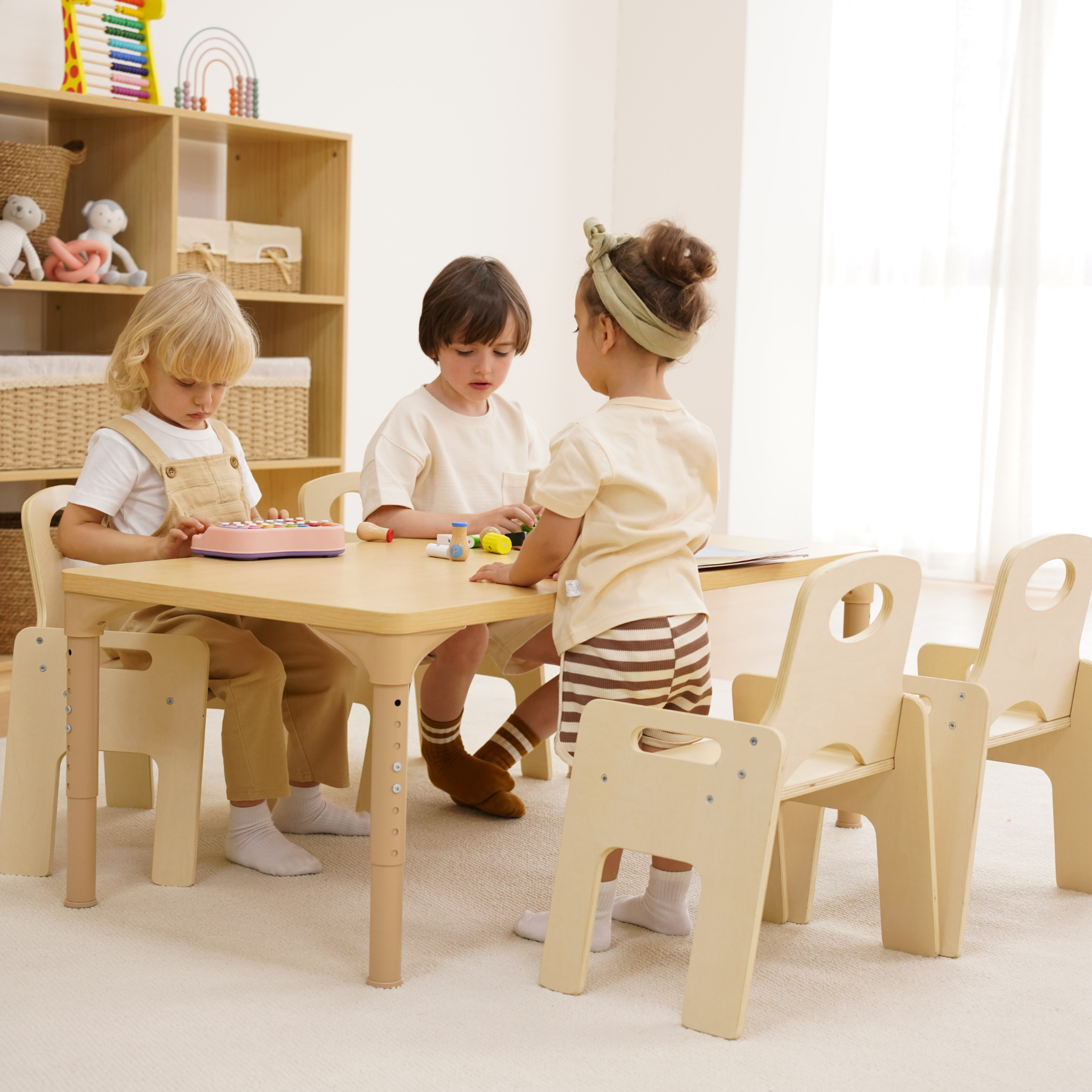 Multi-Height Adjustable Wooden Table and Chairs Set - Montessori Inspired for Toddlers & Kids