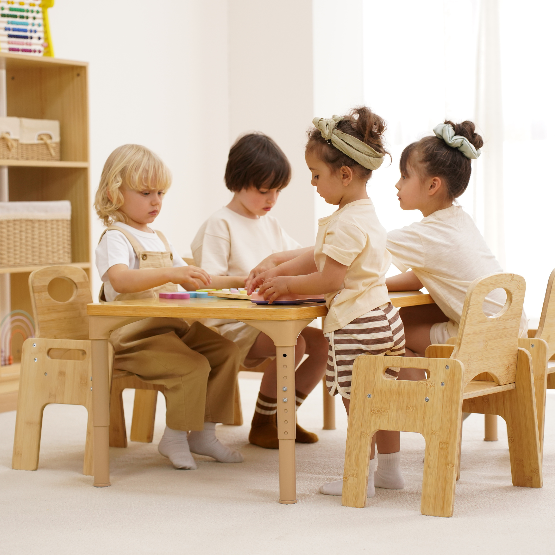 Multi-Height Adjustable Wooden Table and Chairs Set - Montessori Inspired for Toddlers & Kids