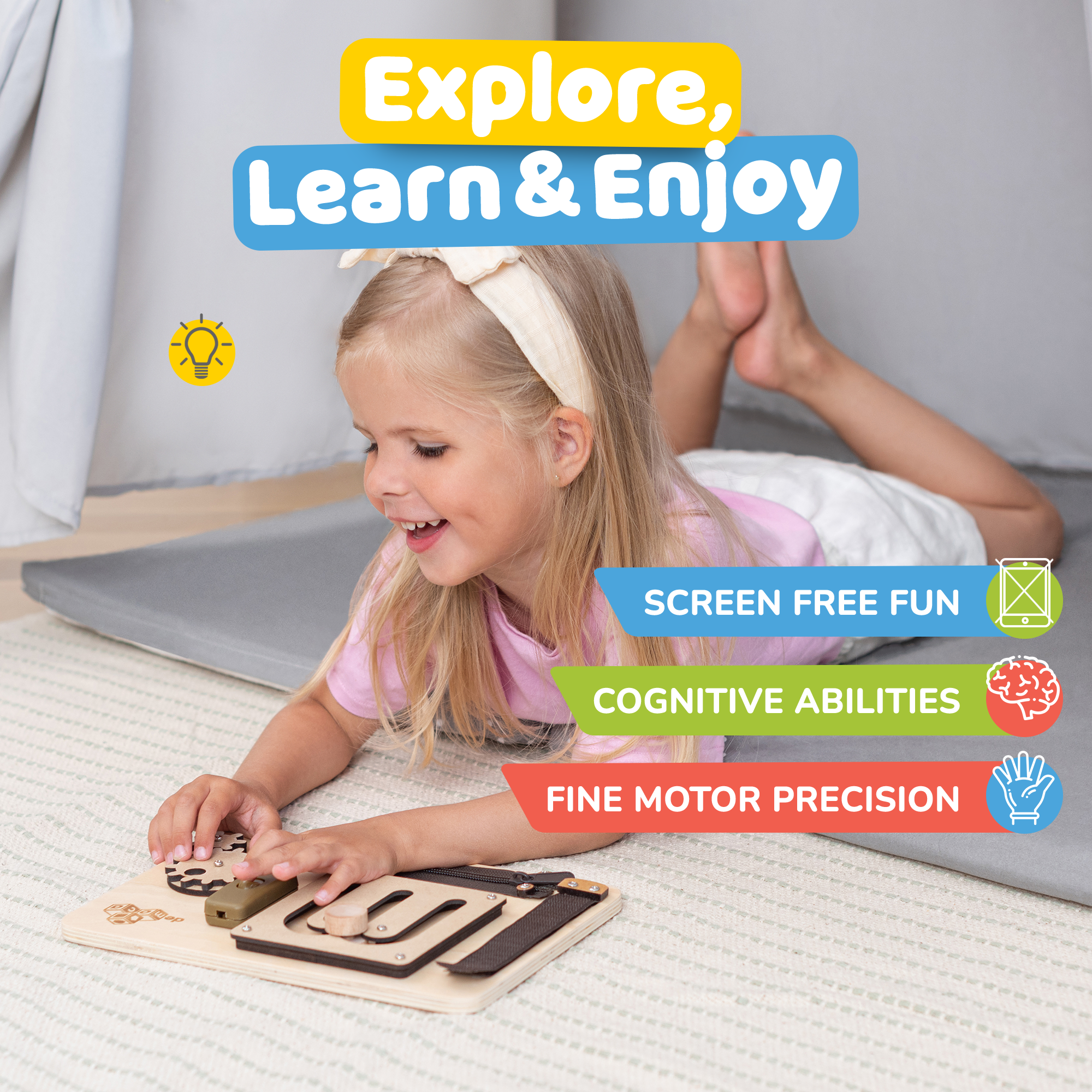 Busy Board for 1 Year Old (Natural)