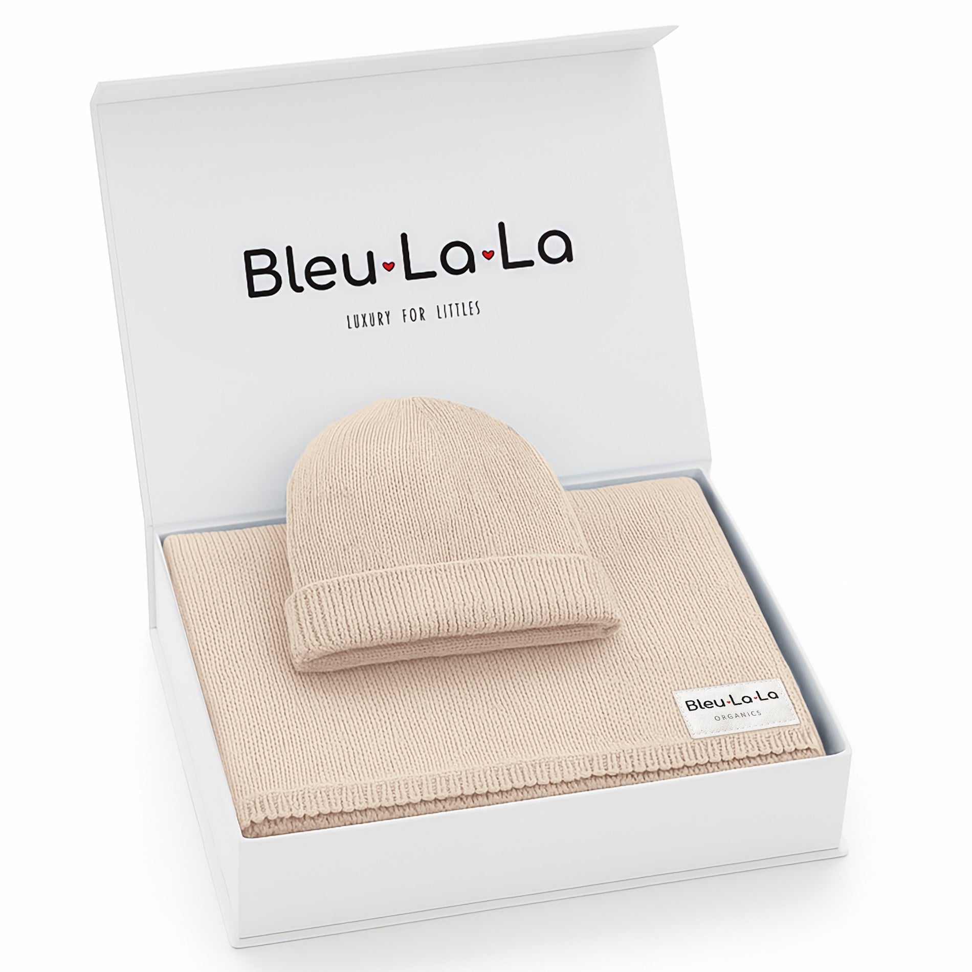 Organic Cotton Luxury Knit Baby Blanket + Hat Set with Gift Box