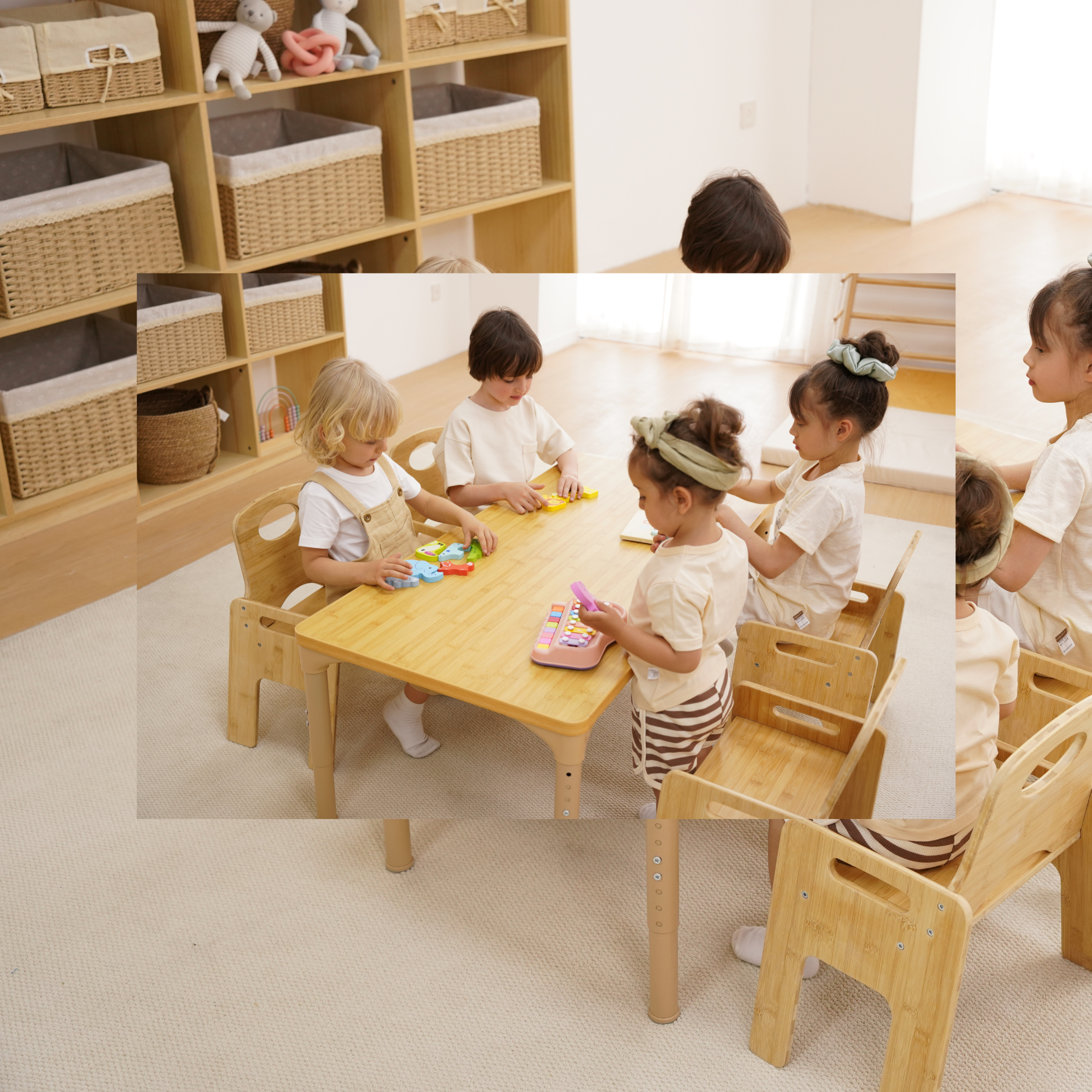 Multi-Height Adjustable Wooden Table and Chairs Set - Montessori Inspired for Toddlers & Kids