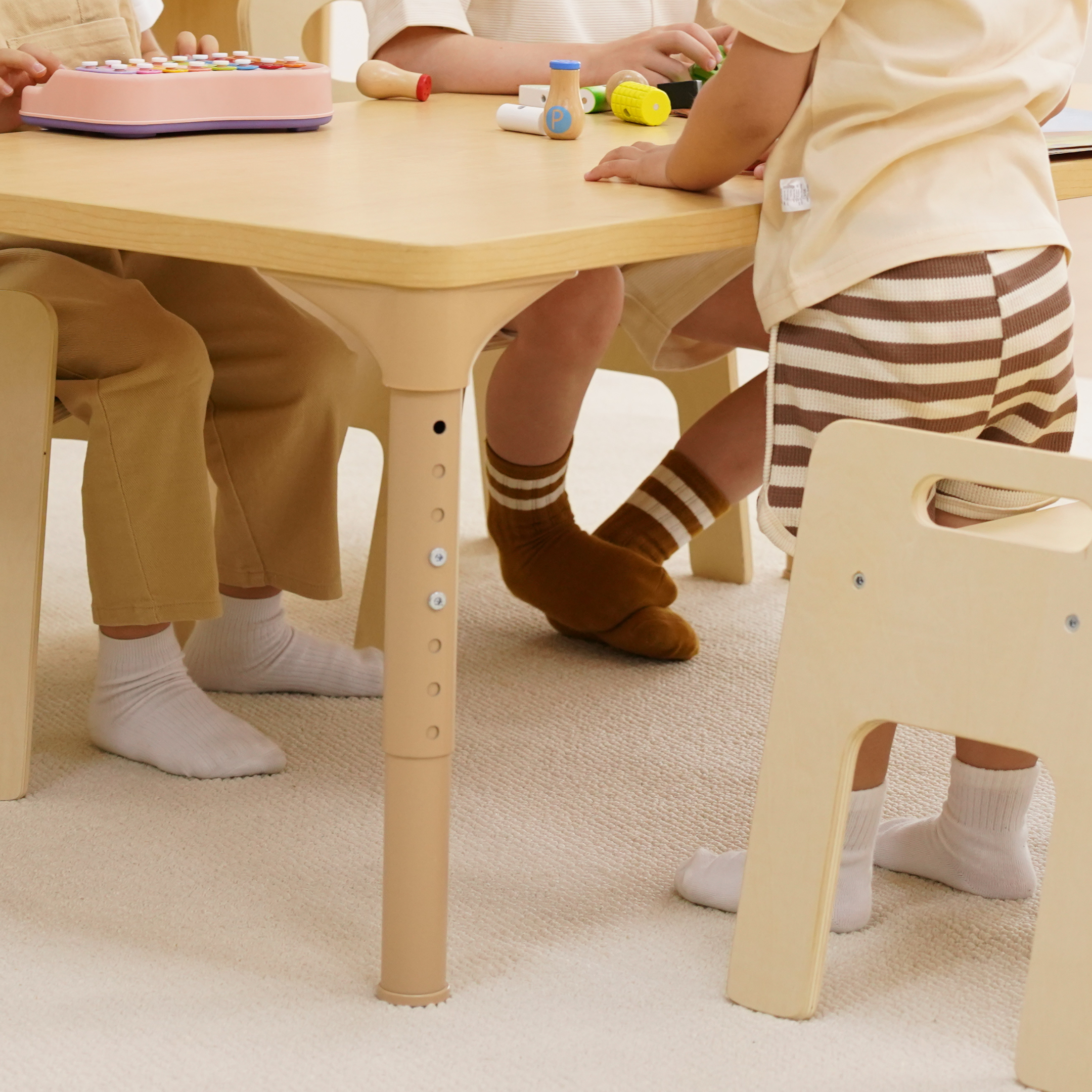 Multi-Height Adjustable Wooden Table and Chairs Set - Montessori Inspired for Toddlers & Kids