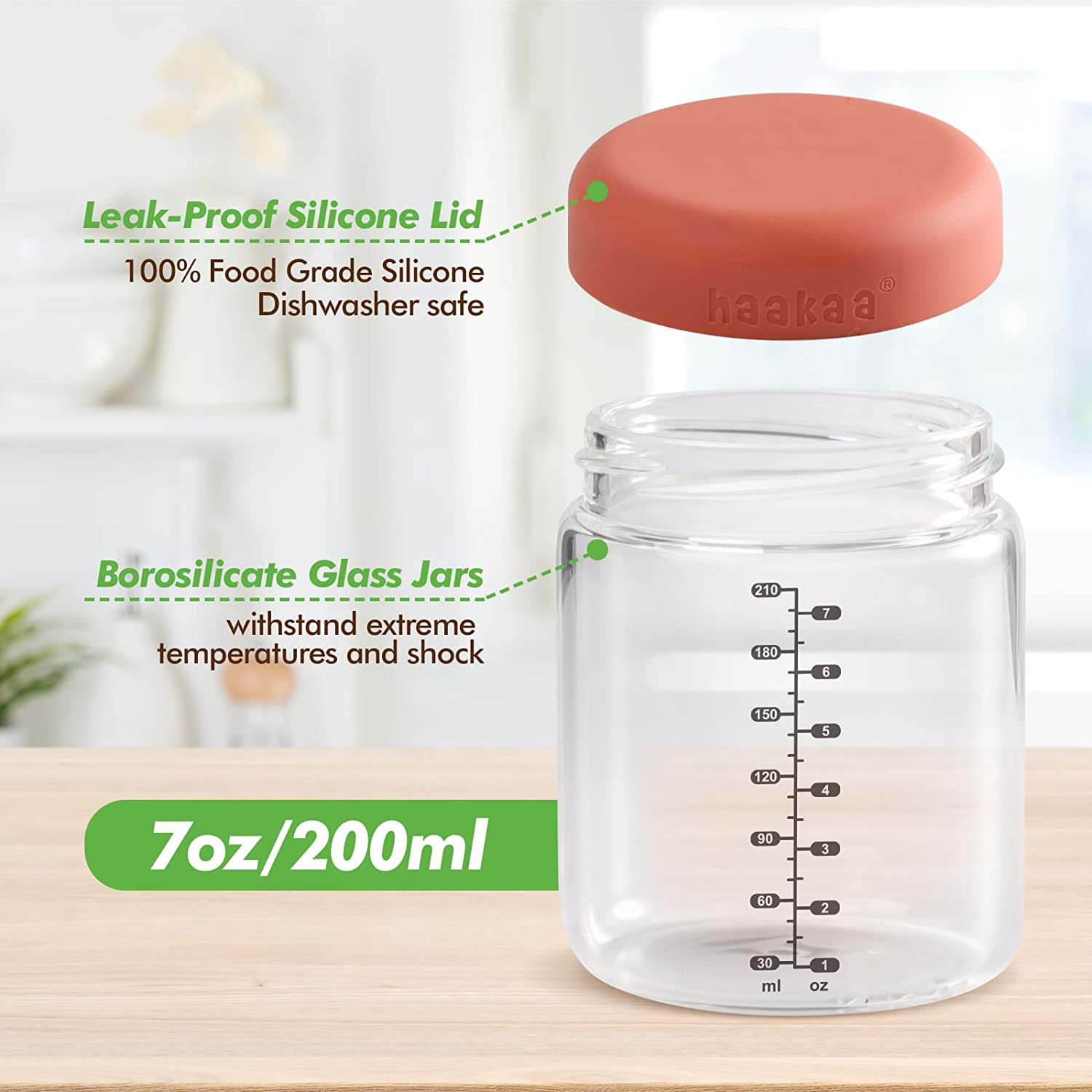 Haakaa Sealed Glass Storage Jar Set  (4 x 7 oz Glass Jars)