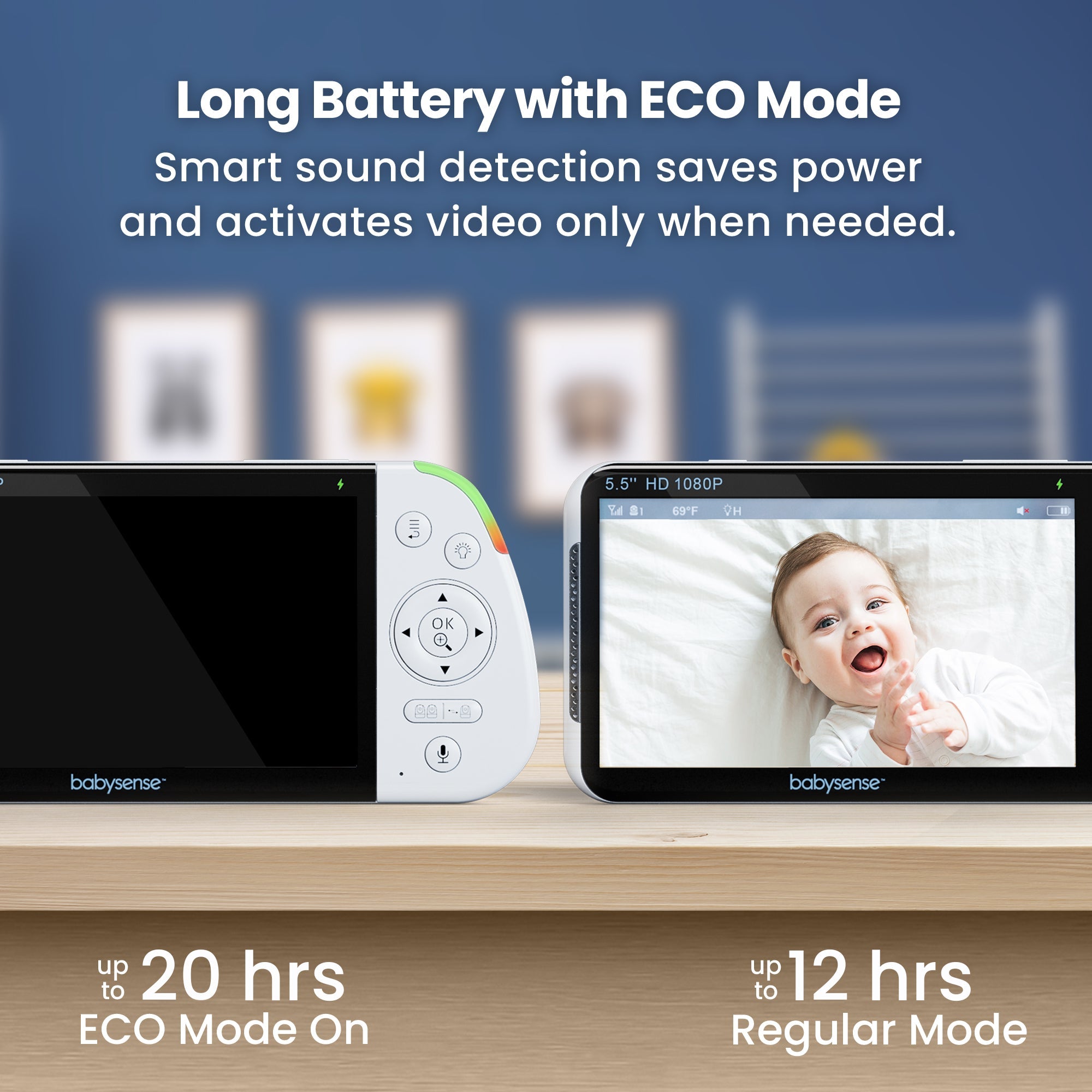 Video Baby Monitor with 2 Cameras (Non Wifi, Split Screen, Night Light & Sound Machine)
