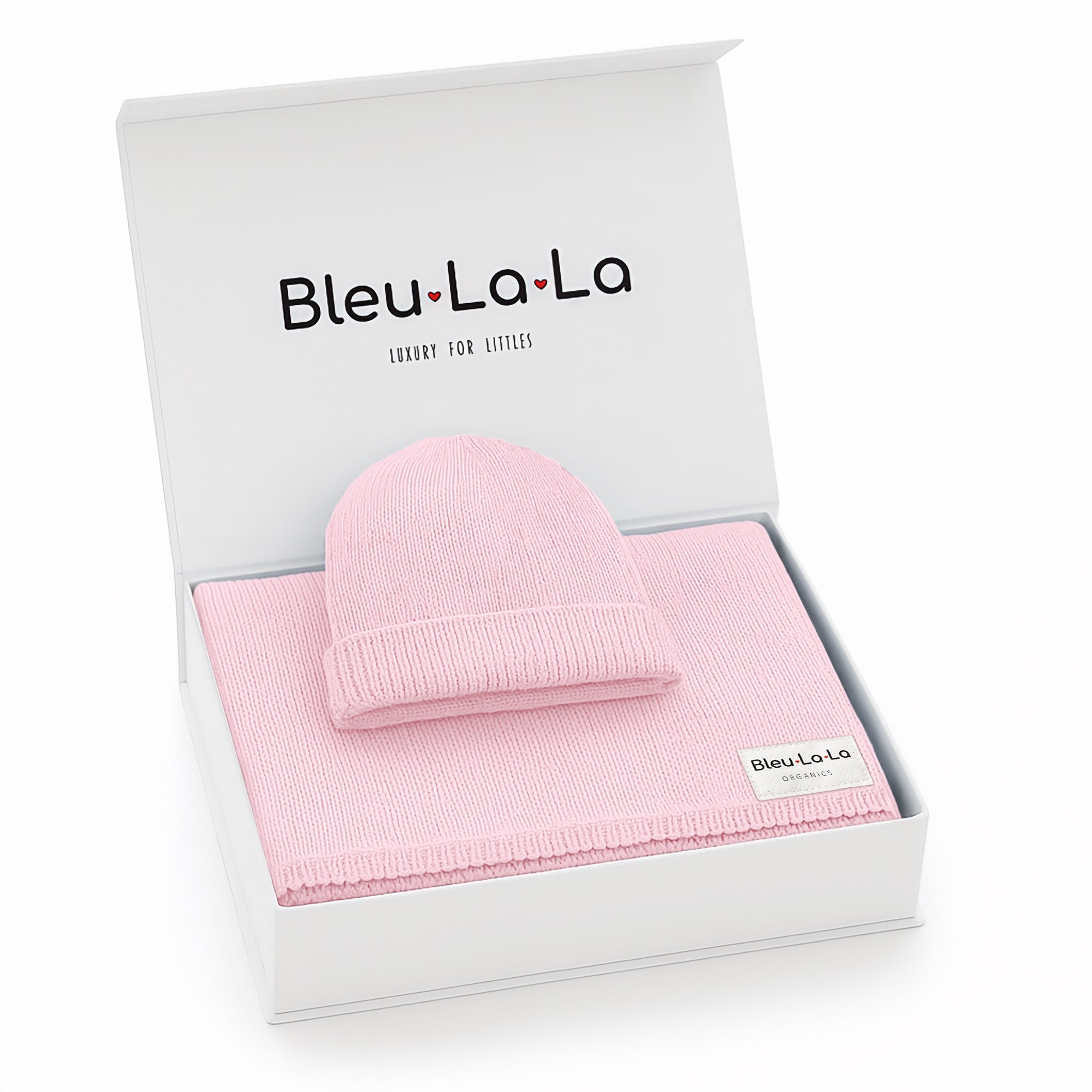 Organic Cotton Luxury Knit Baby Blanket + Hat Set with Gift Box