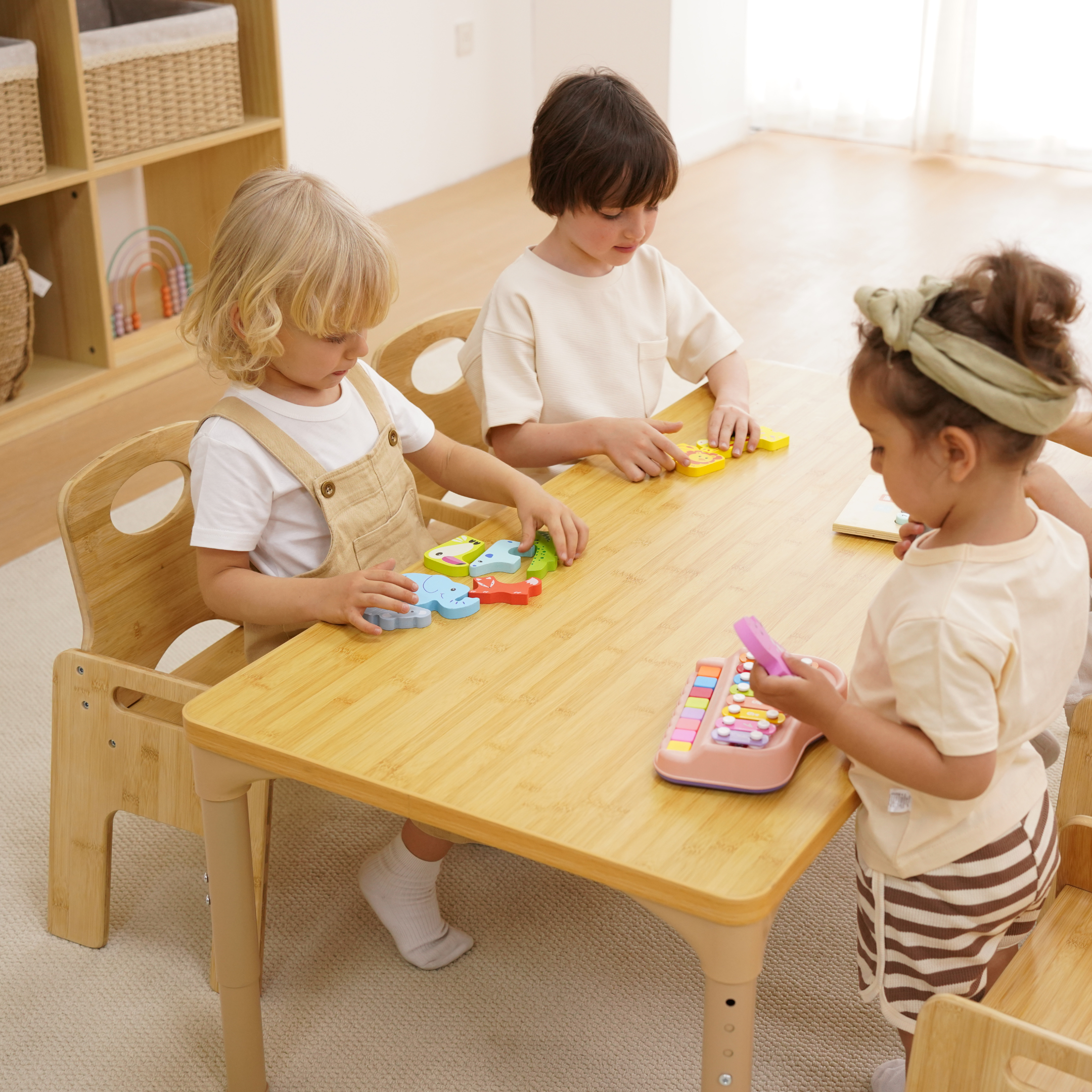 Multi-Height Adjustable Wooden Table and Chairs Set - Montessori Inspired for Toddlers & Kids