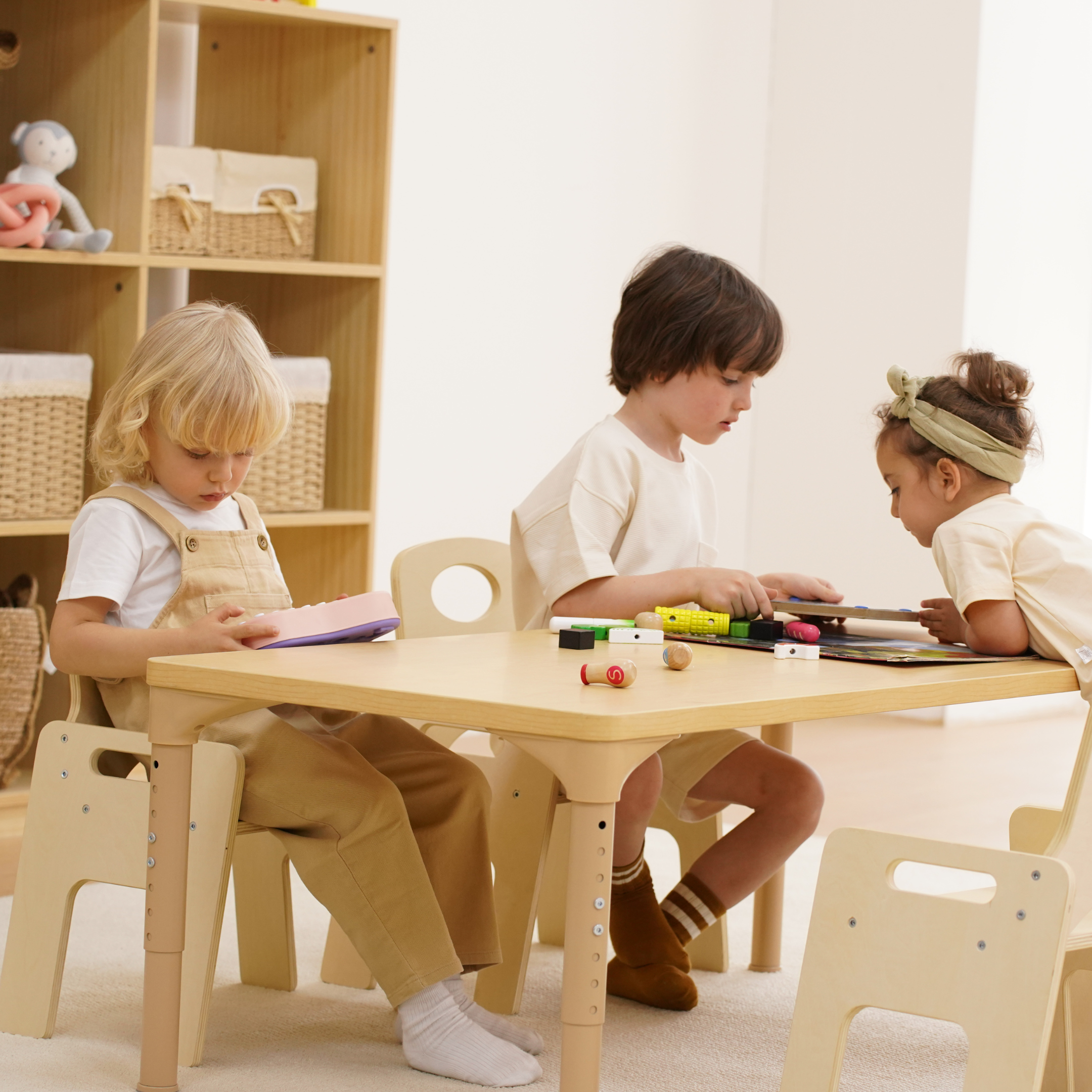 Multi-Height Adjustable Wooden Table and Chairs Set - Montessori Inspired for Toddlers & Kids