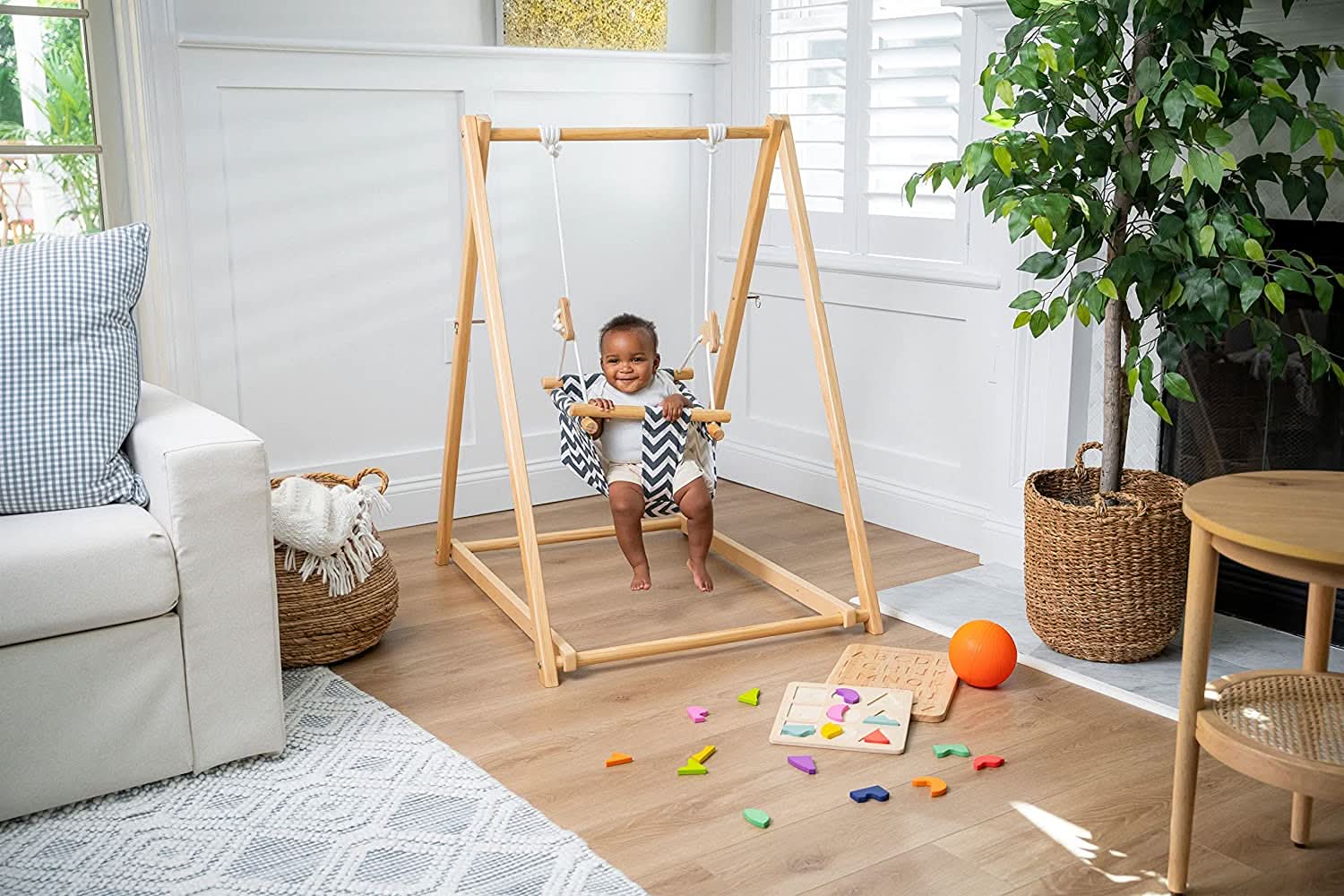 Baby and Toddler Foldable Wooden Swing Set