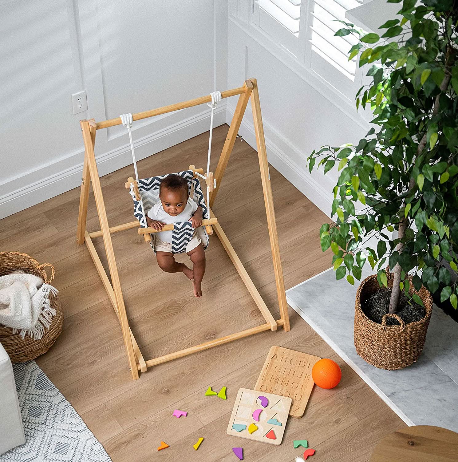 Baby and Toddler Foldable Wooden Swing Set