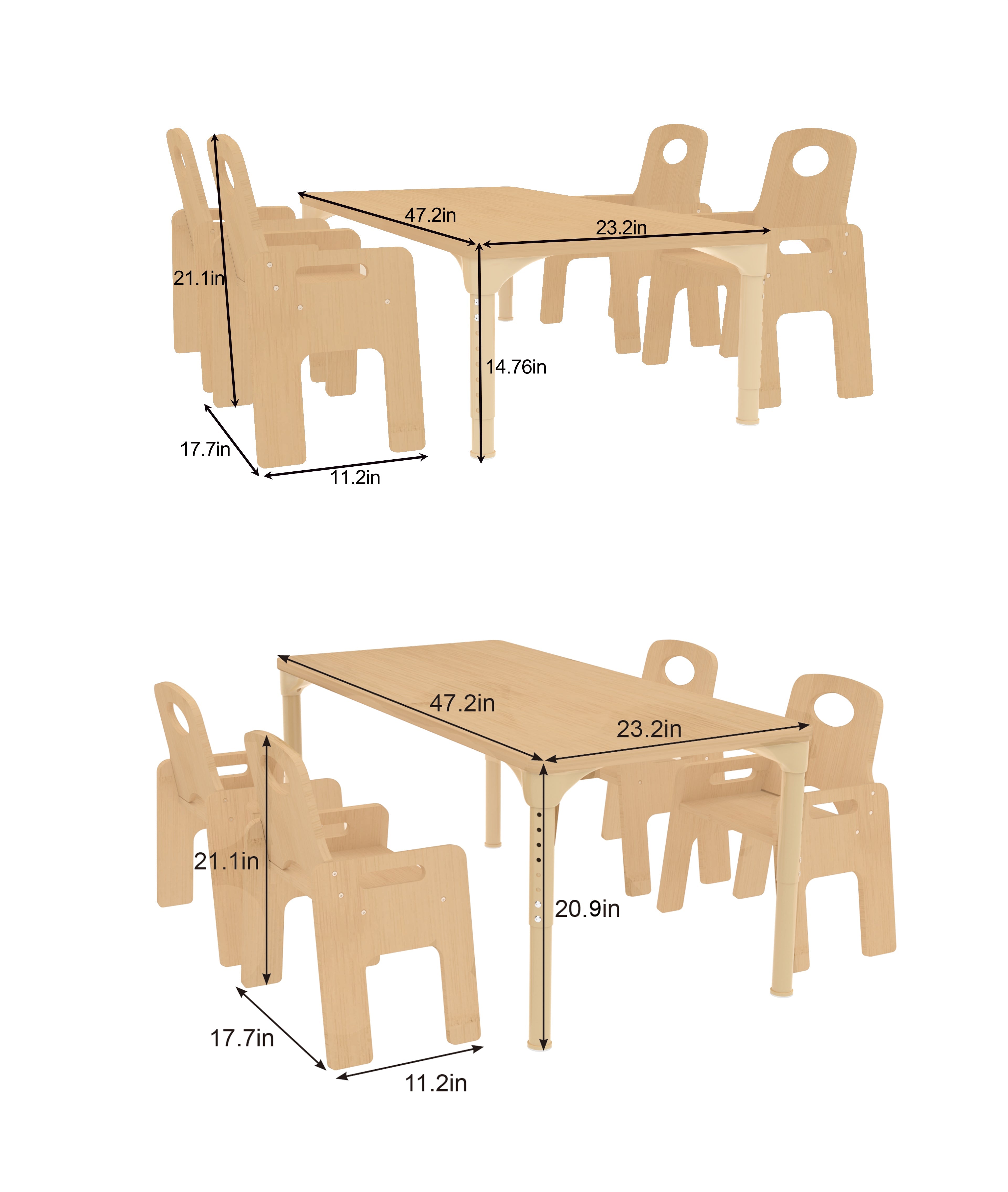Multi-Height Adjustable Wooden Table and Chairs Set - Montessori Inspired for Toddlers & Kids