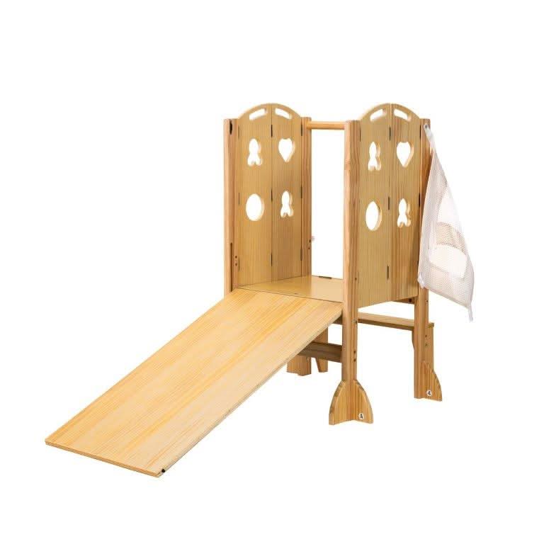 4-in-1 Foldable Kitchen Tower, Step Stool, Slide & Chalkboard for Toddlers