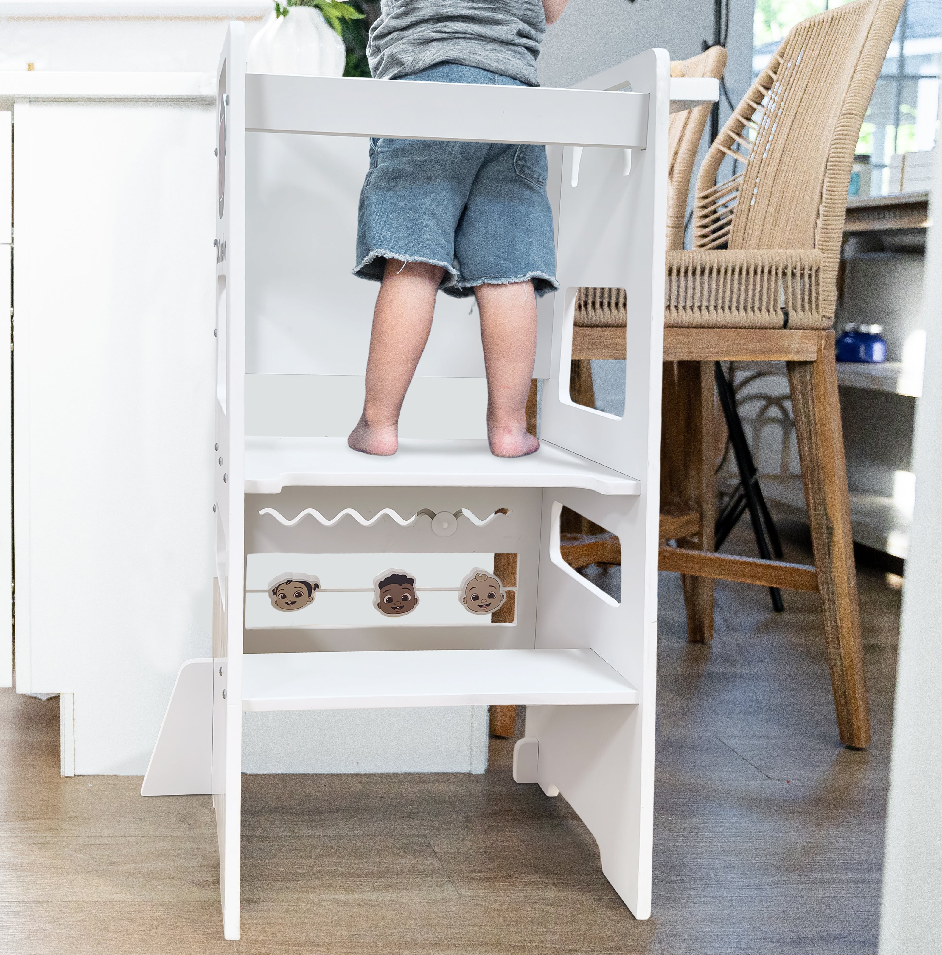 CocoMelon 3-in-1 Kitchen Tower for Kids – Step Stool & Chalkboard Learning Helper