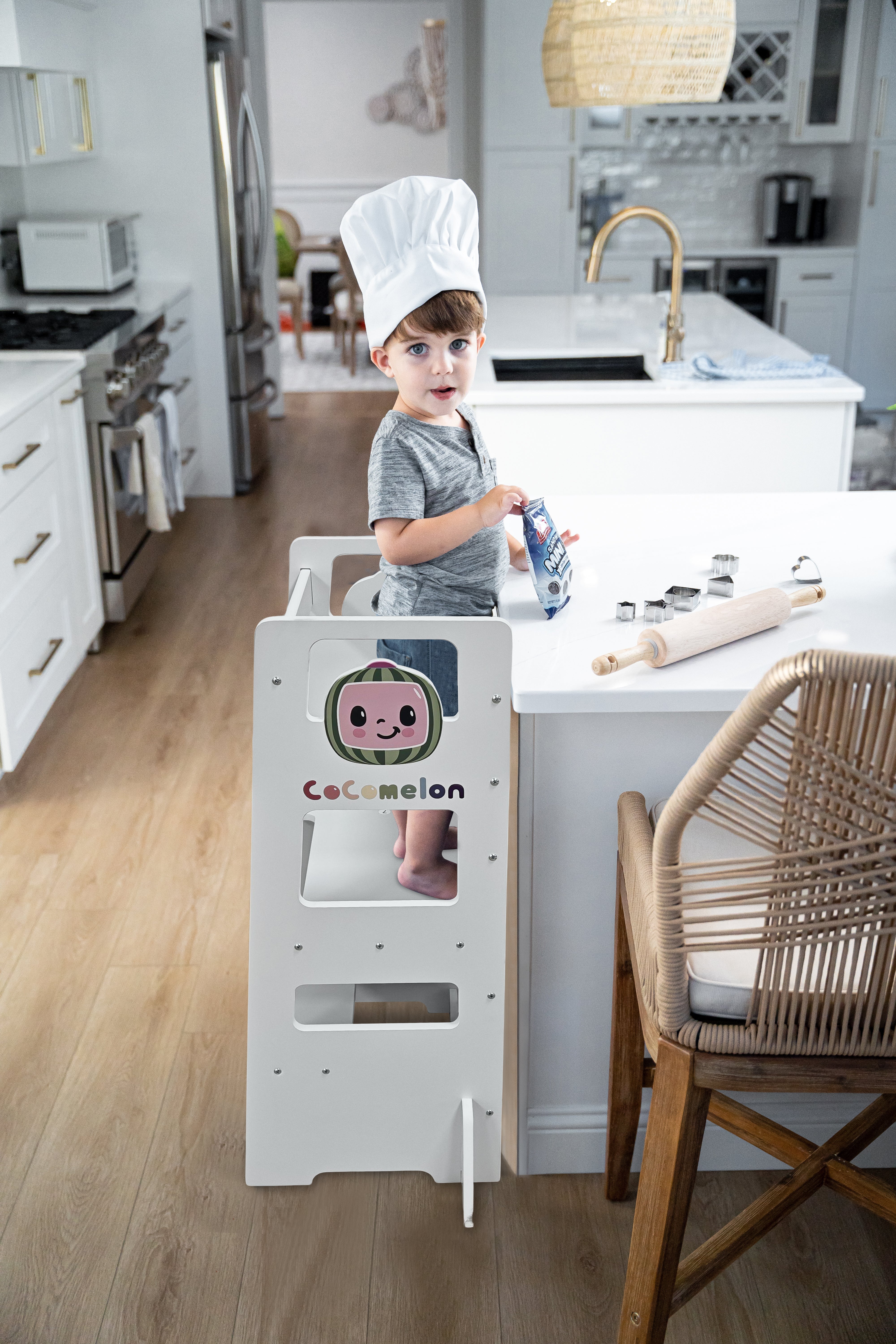 CocoMelon 3-in-1 Kitchen Tower for Kids – Step Stool & Chalkboard Learning Helper