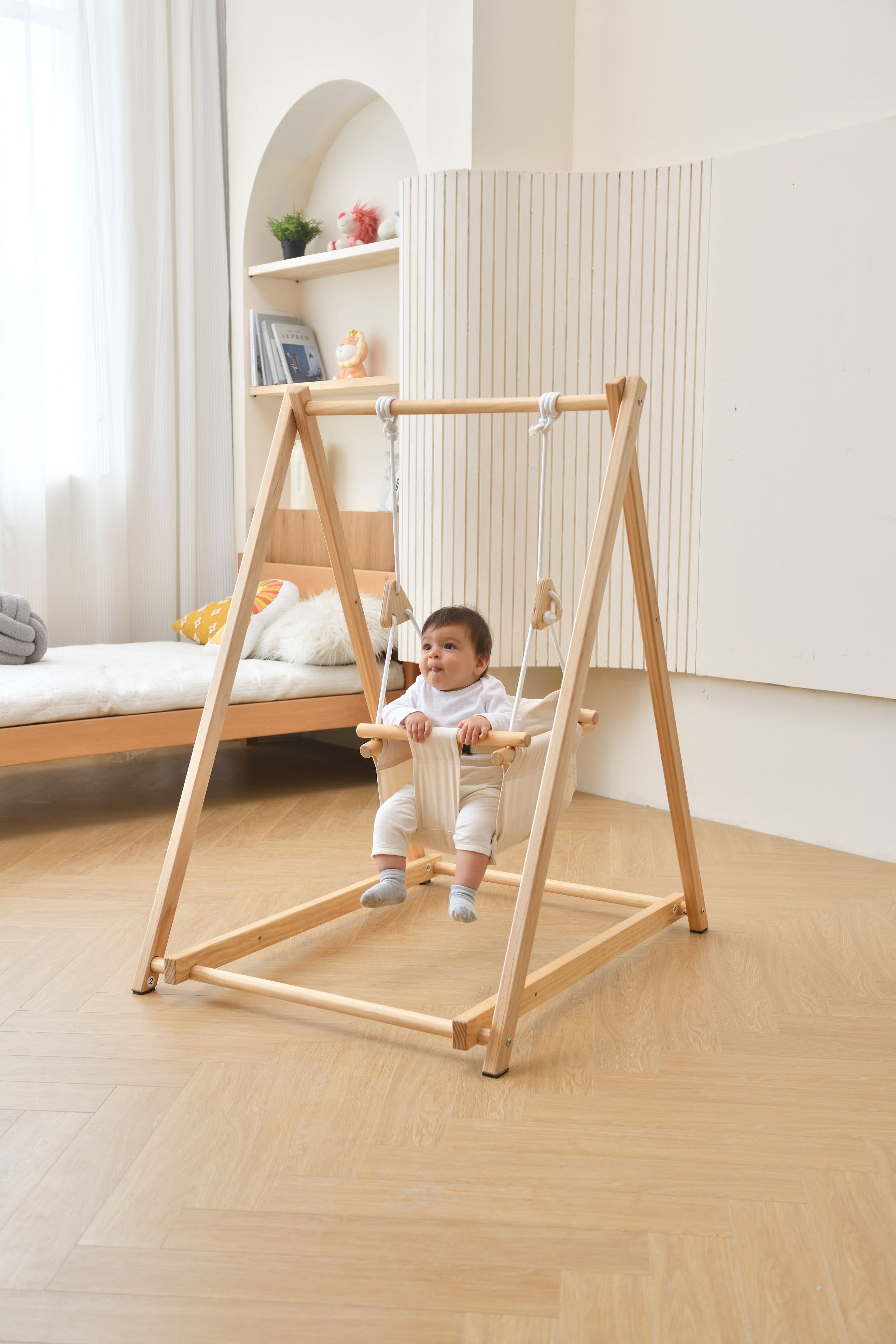 Baby and Toddler Foldable Wooden Swing Set