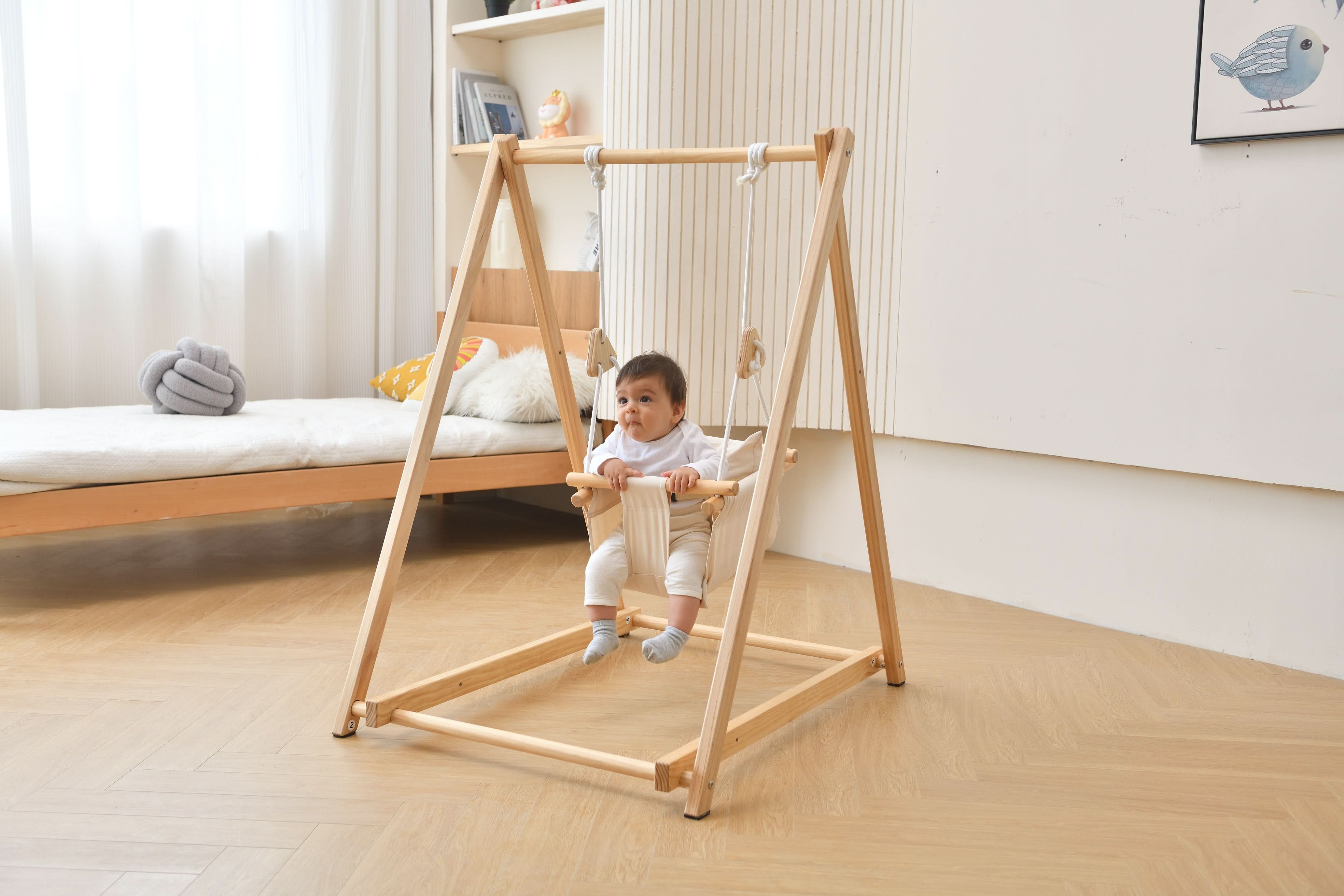 Baby and Toddler Foldable Wooden Swing Set