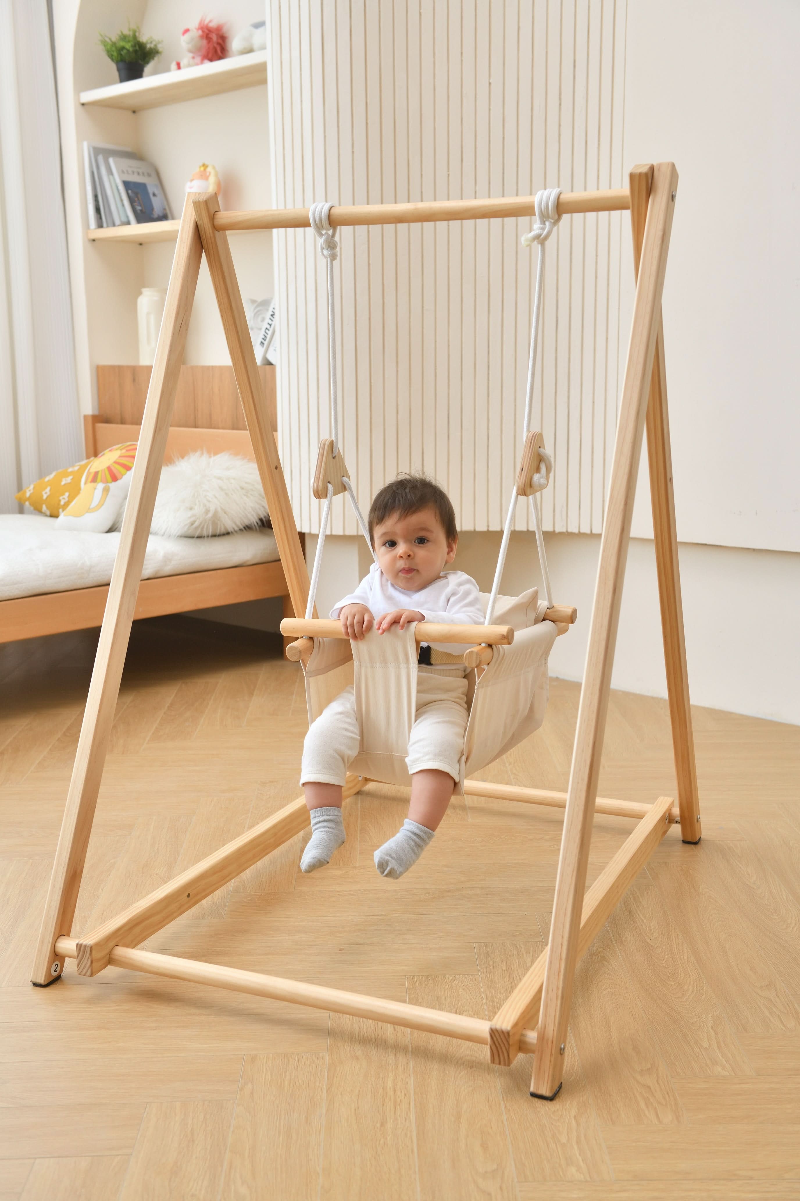 Baby and Toddler Foldable Wooden Swing Set