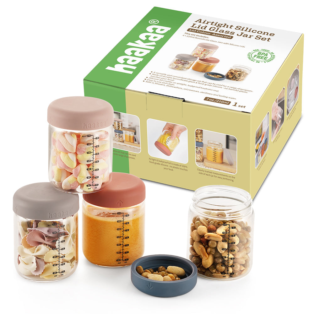 Haakaa Sealed Glass Storage Jar Set  (4 x 7 oz Glass Jars)