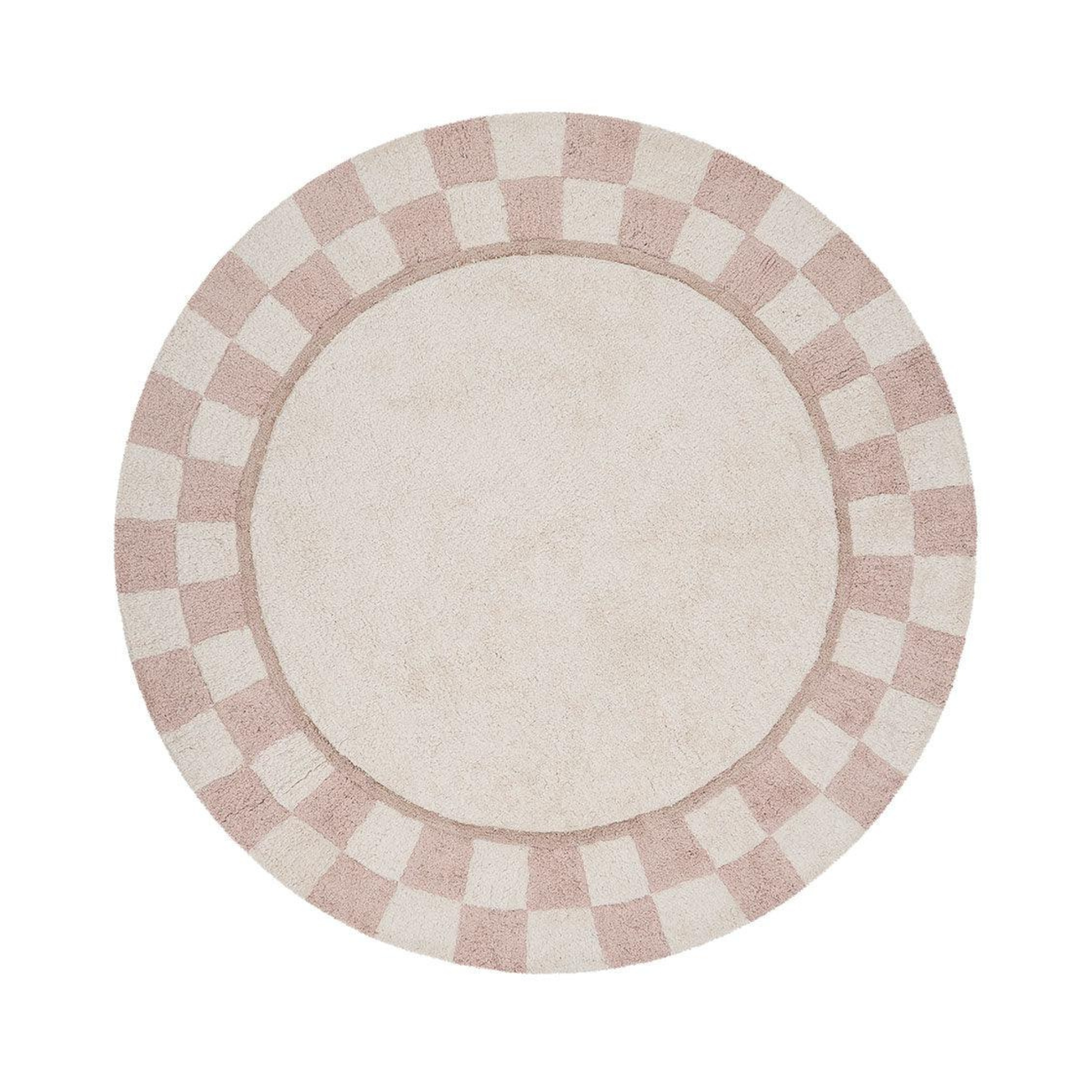 Checkered Charm Washable Round Organic Cotton Rug