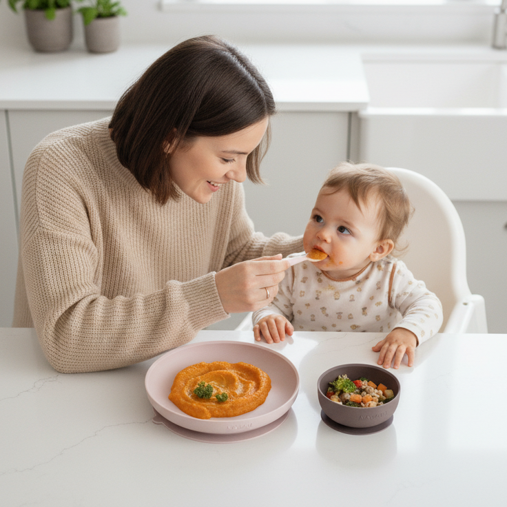 Silicone Children’s Tableware Set 4-Piece with Non-Slip Suction Plate & Bowl