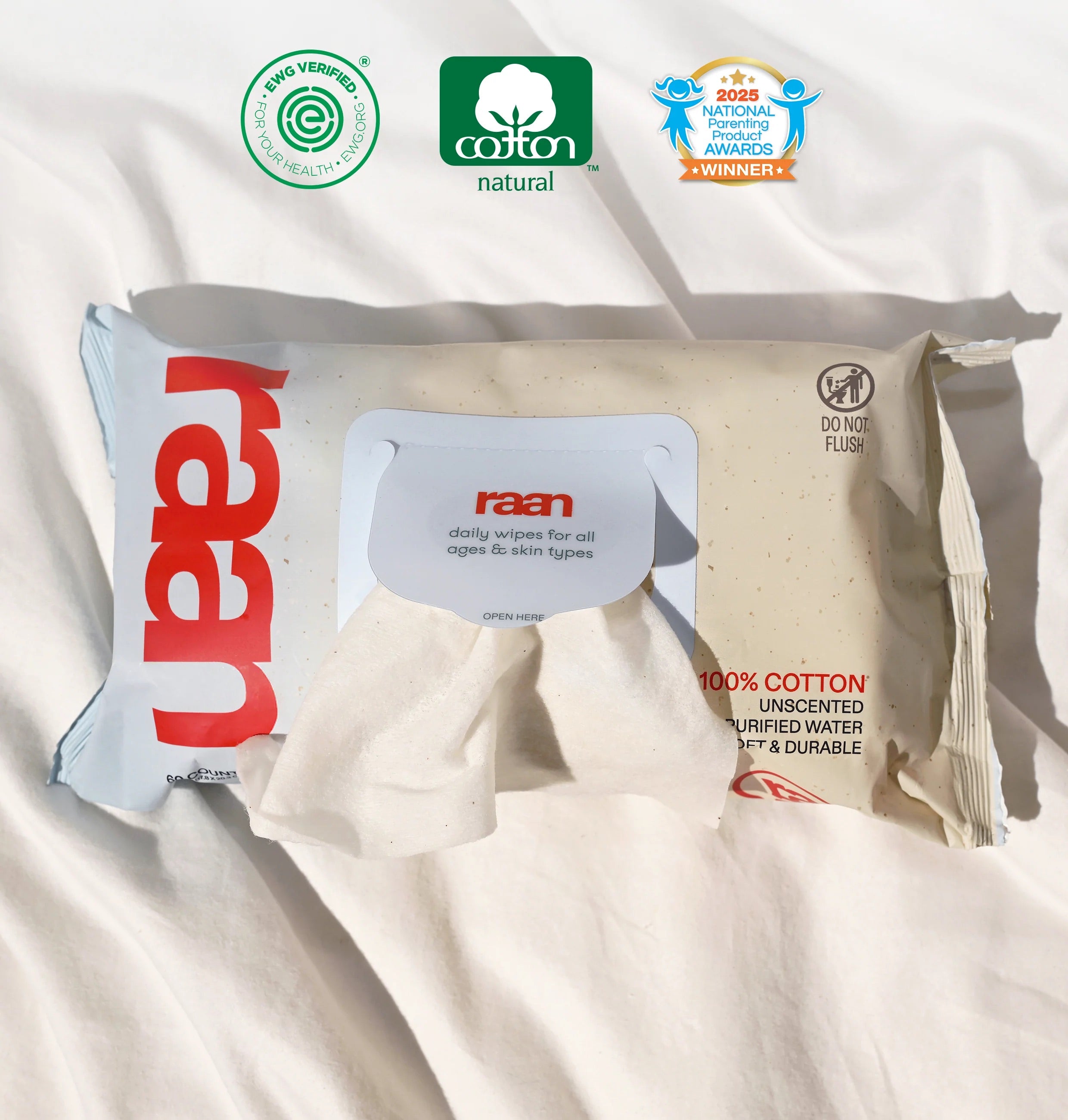 The Only Unbleached, 100% Cotton Baby Wipe for Sensitive Skin