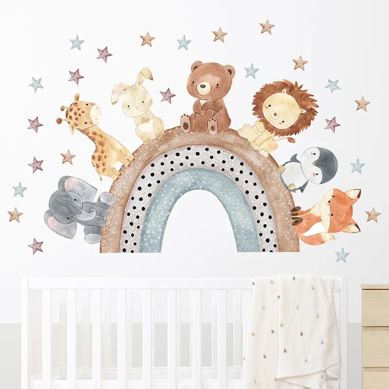 Watercolor Cartoon Animals Wall Stickers