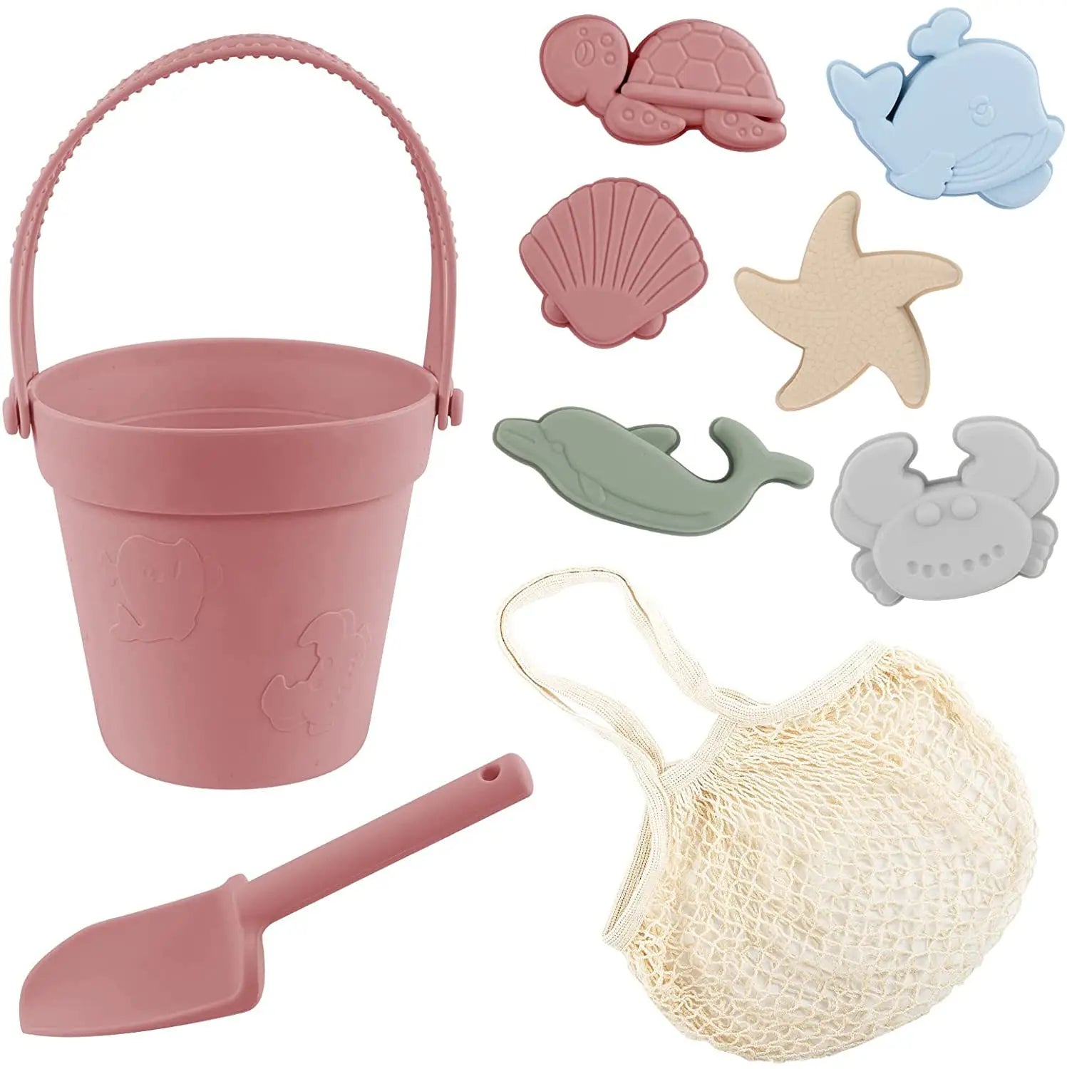 Silicone Beach Toys with Bucket, Shovel and Molds
