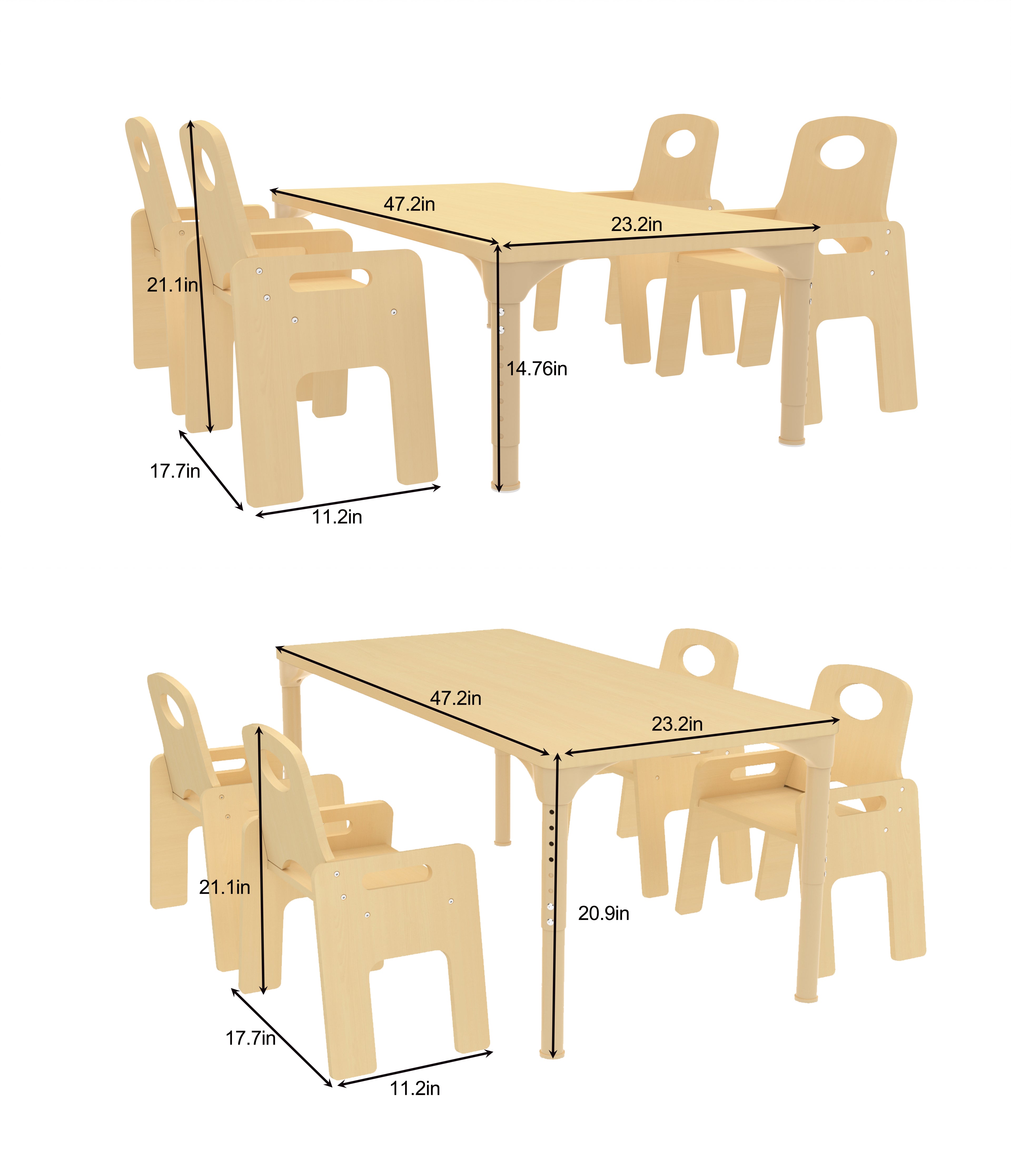 Multi-Height Adjustable Wooden Table and Chairs Set - Montessori Inspired for Toddlers & Kids