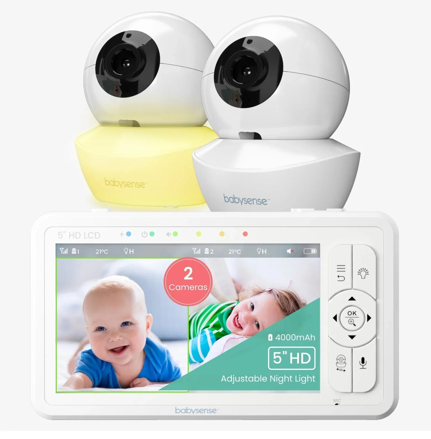 Video Baby Monitor with 2 Cameras, Non Wifi, Split Screen & Night Light Machine