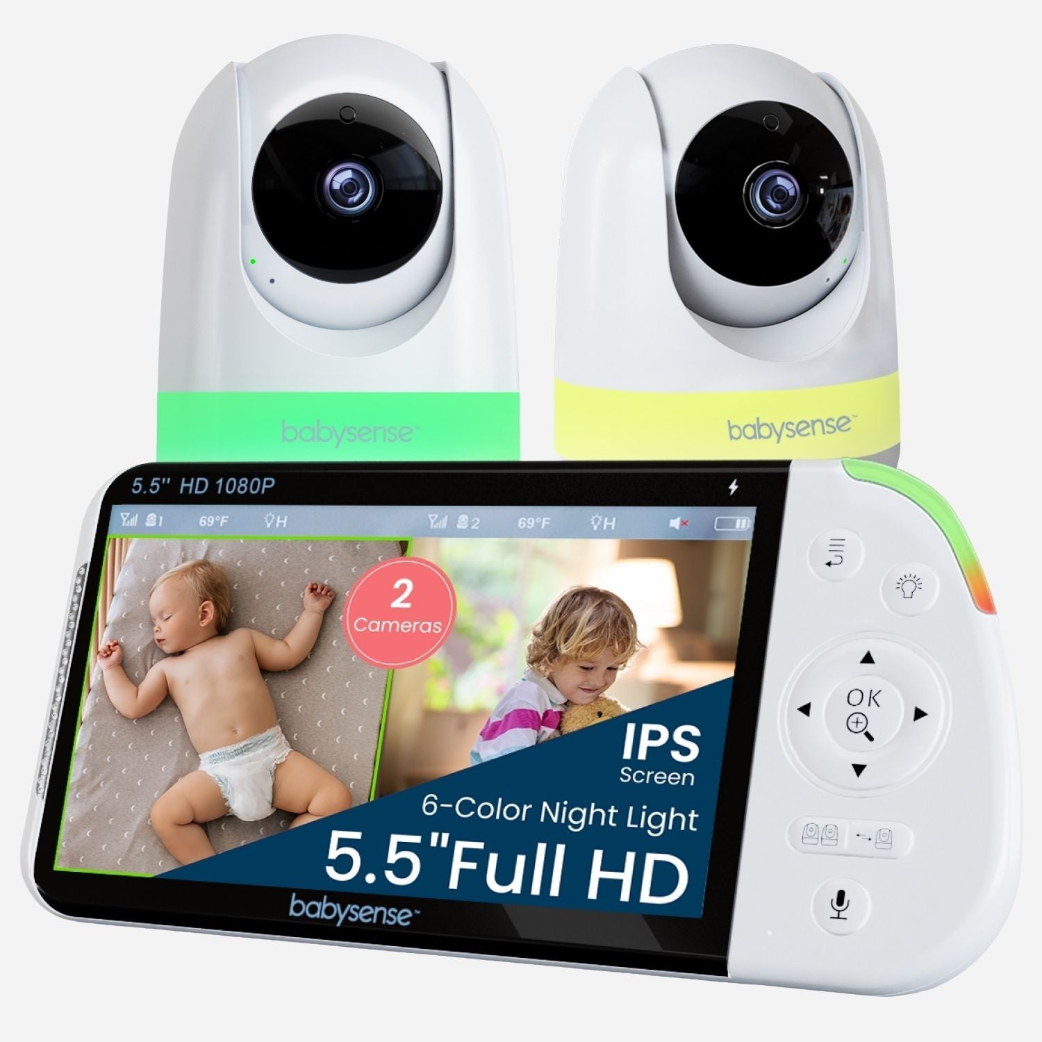 Video Baby Monitor with 2 Cameras (Non Wifi, Split Screen, Night Light & Sound Machine)