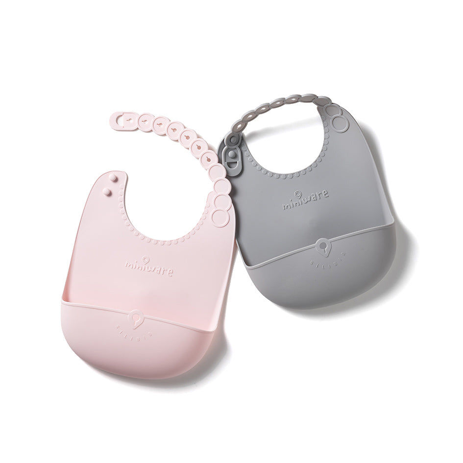 Roll & Lock Silicone Bib 2-pack - Cotton Candy + Dove Grey
