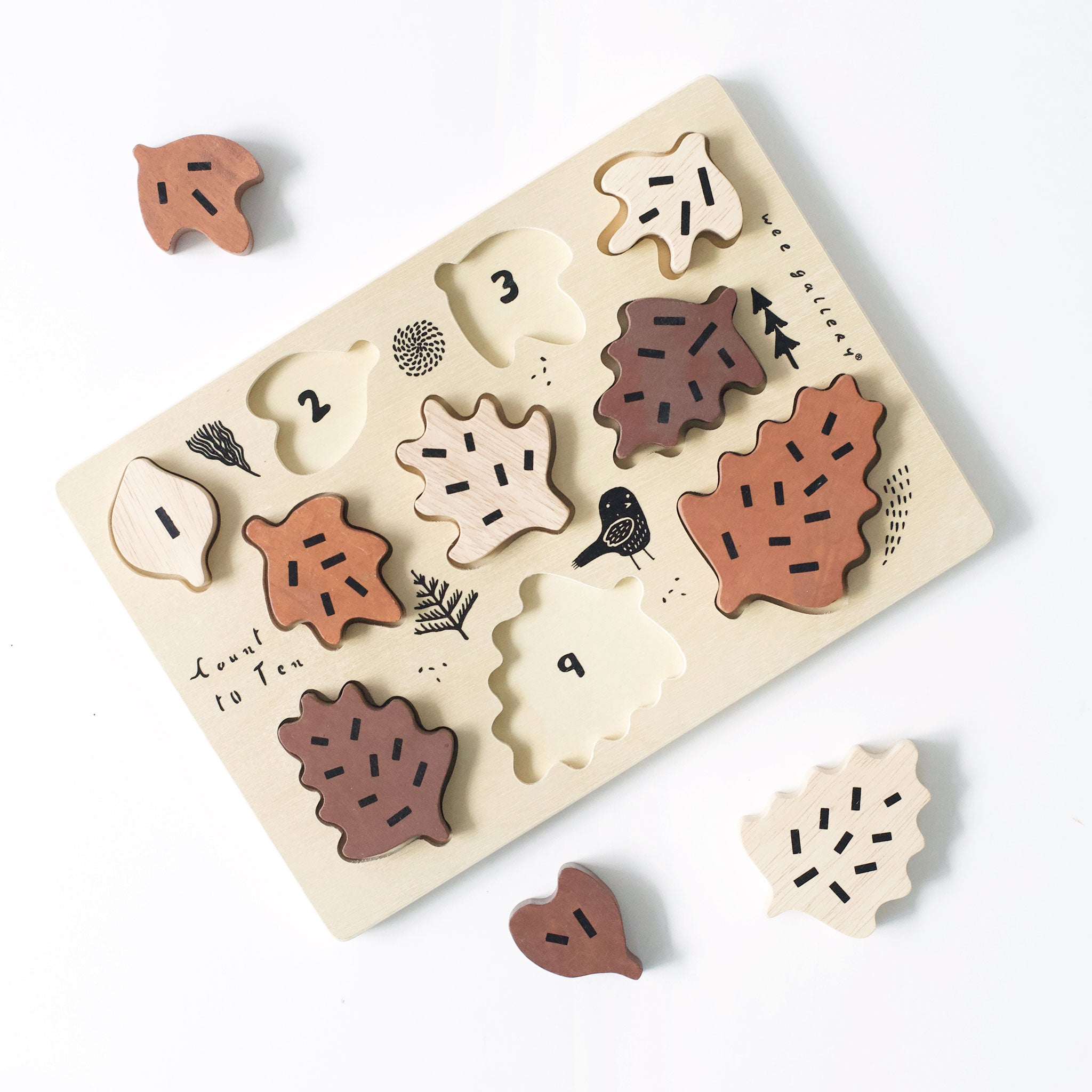 Wooden Tray Puzzle - Count to 10 Leaves Puzzle Blue Ribbon   