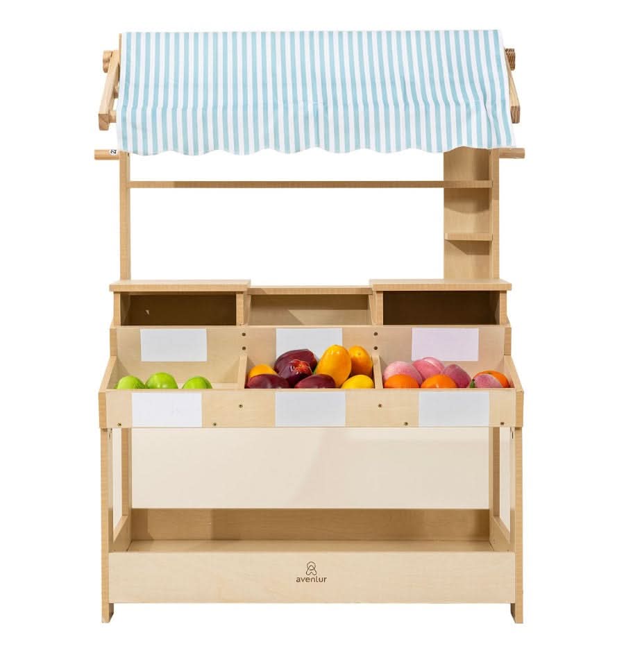 Cypress Wooden Market Stand – Pretend Play Shop for Kids with Storage