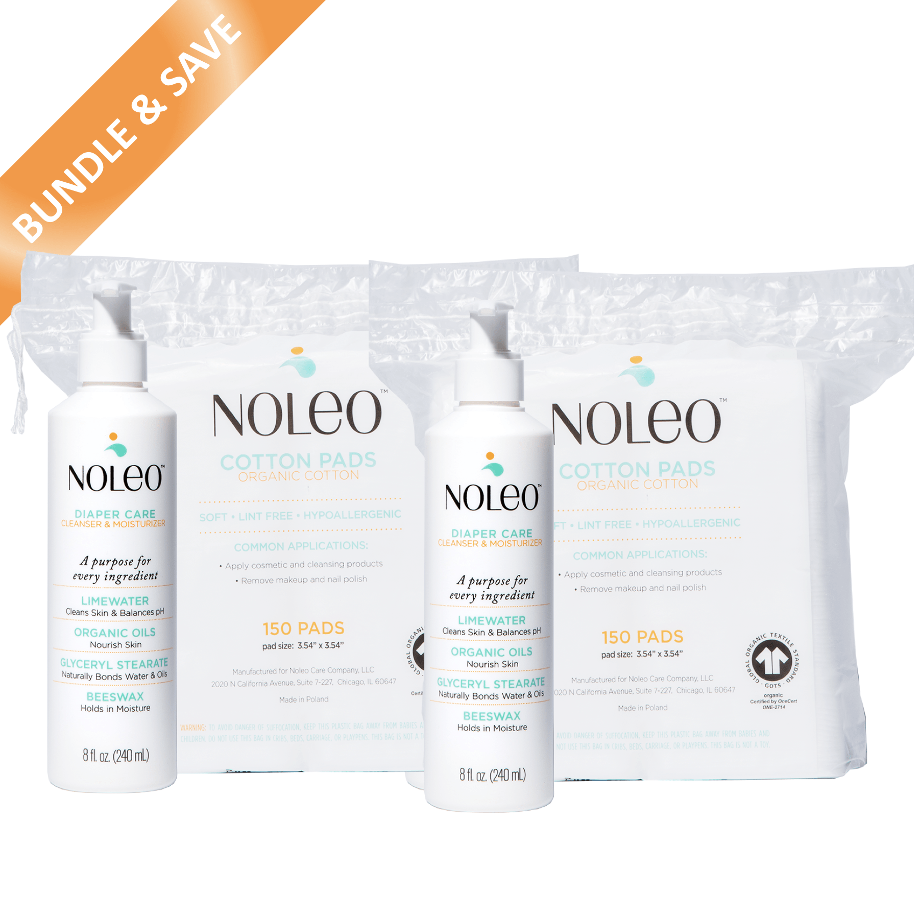 NOLEO DUO: 3-in-1 Diaper Rash Cream & Large Cotton Pads