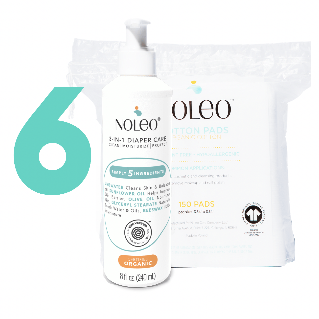 NOLEO DUO: 3-in-1 Diaper Rash Cream & Large Cotton Pads