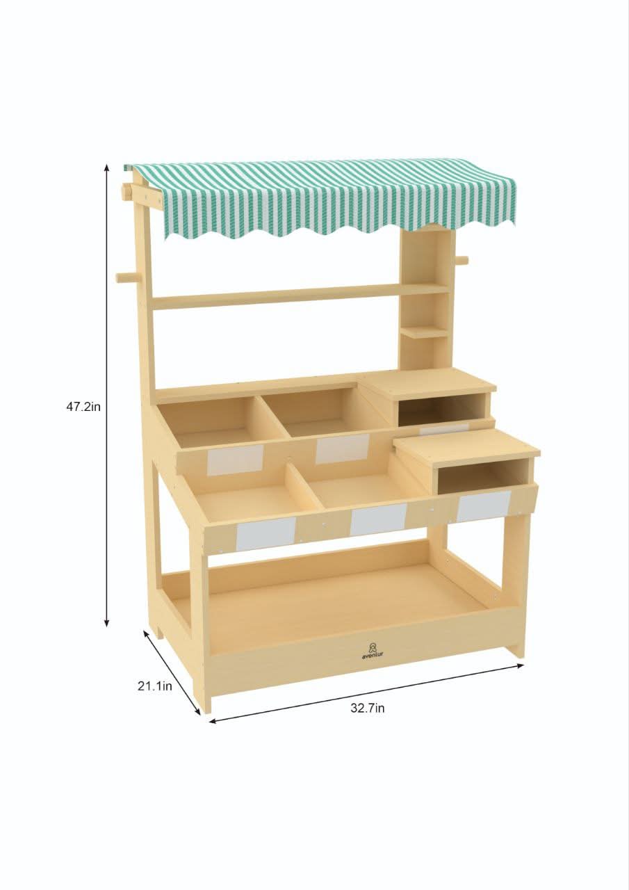 Cypress Wooden Market Stand – Pretend Play Shop for Kids with Storage